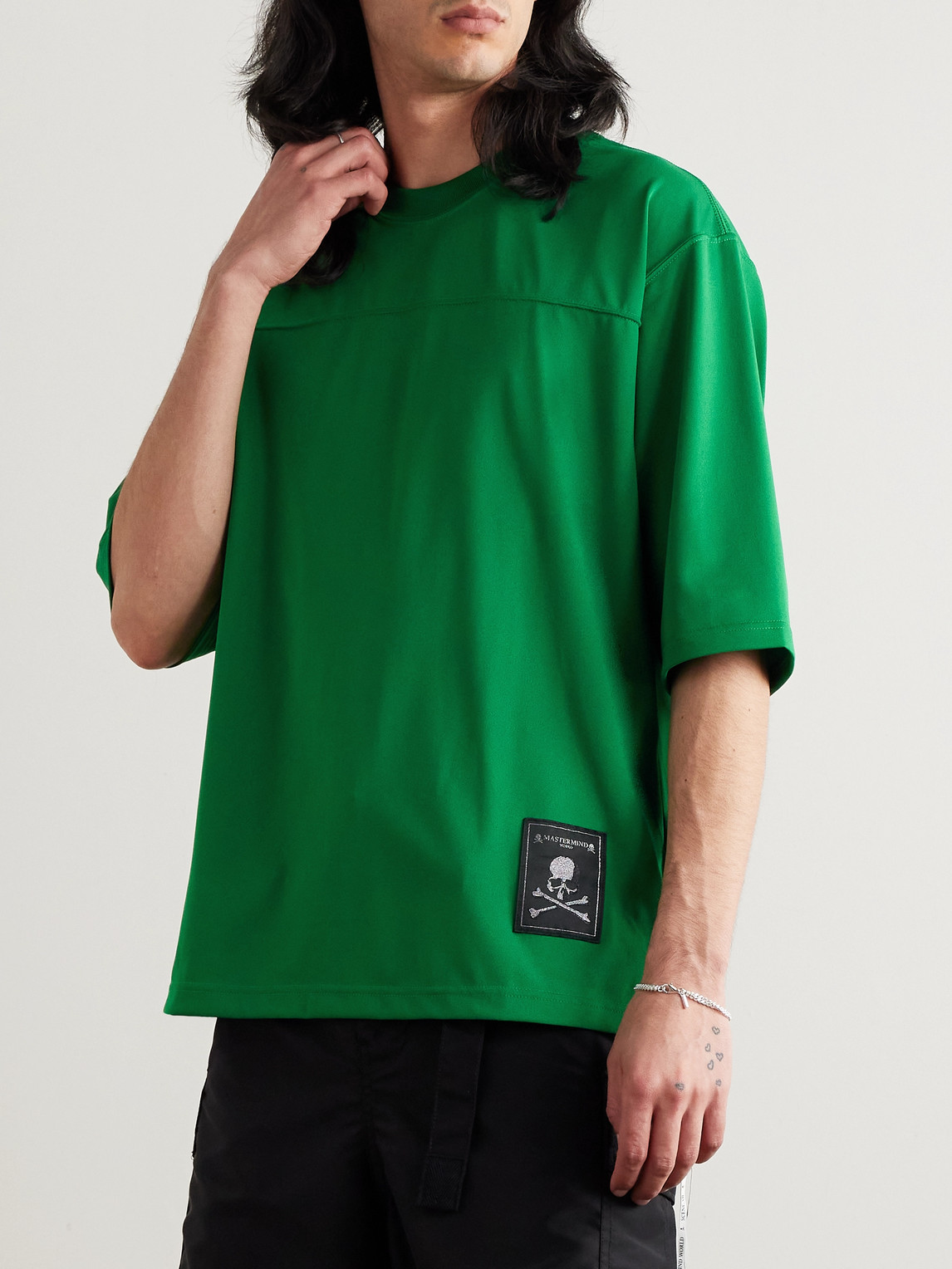 Shop Mastermind Japan Logo-appliquèd Printed Jersey T-shirt In Green