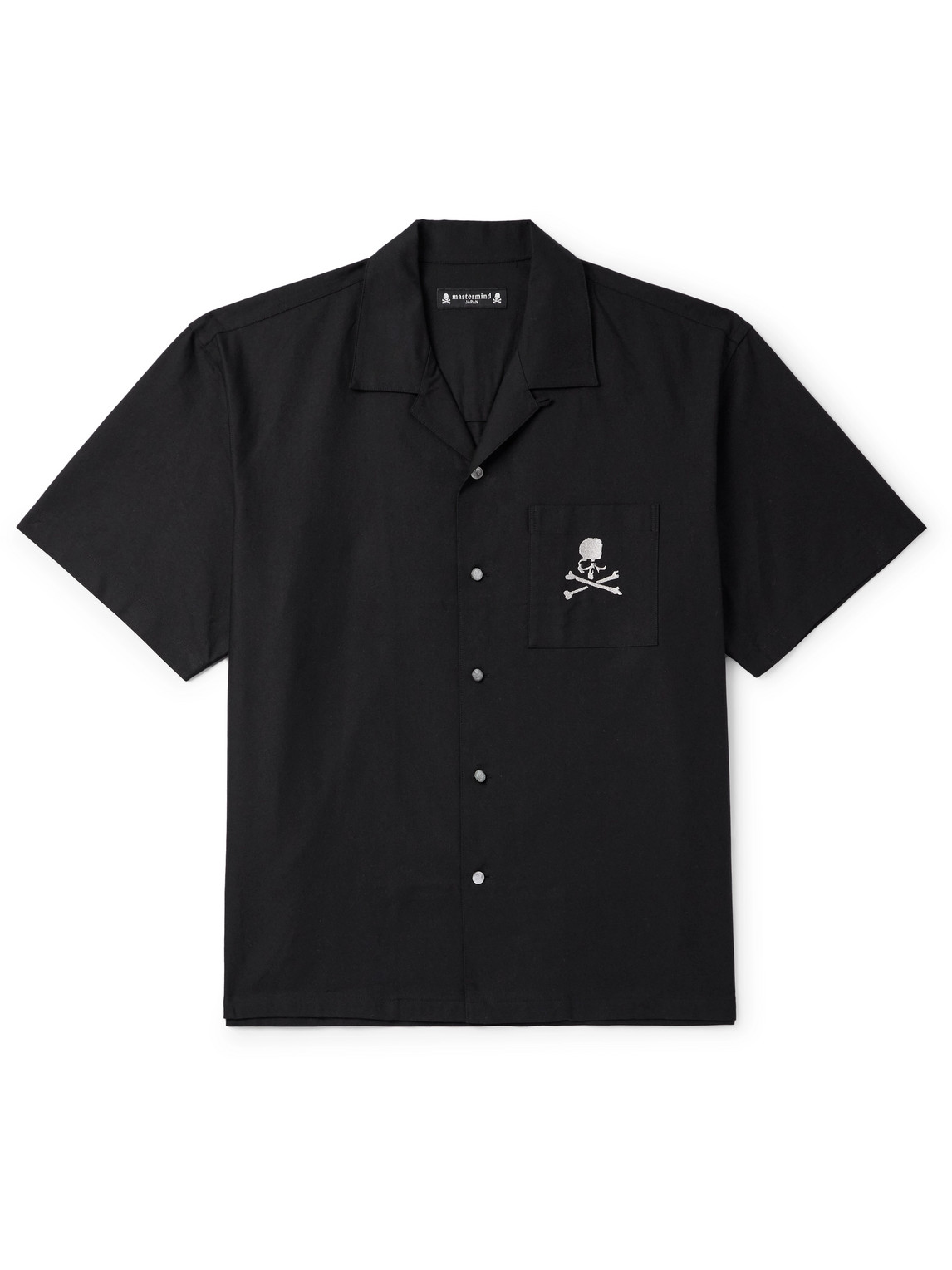 Mastermind Japan Convertible-collar Logo-embroidered Cotton-canvas Shirt In Black