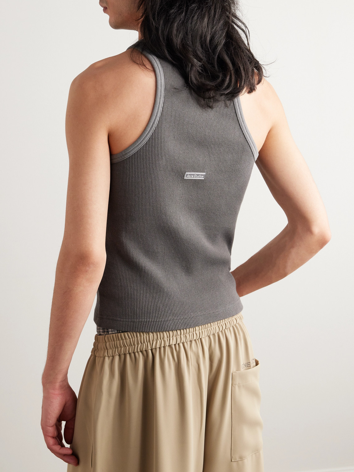Shop Acne Studios Logo-appliquéd Waffle-knit Cotton-jersey Tank Top In Gray