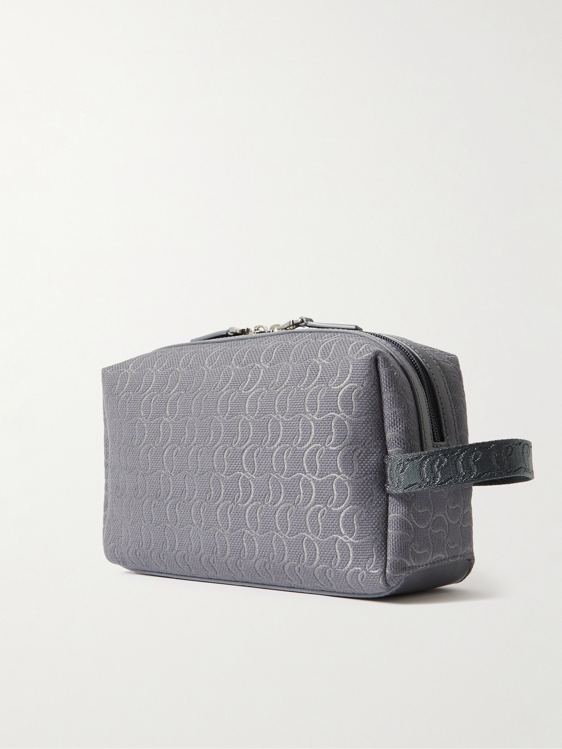 Shop Christian Louboutin Zip N Flap Leather-trimmed Logo-jacquard Canvas Pouch In Gray