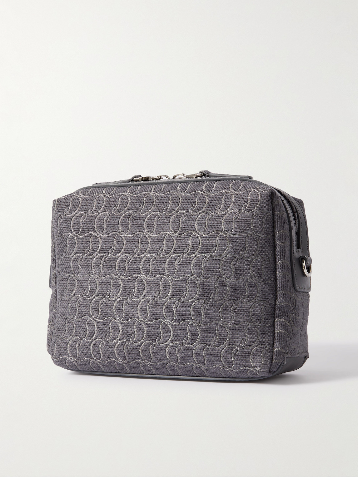 Shop Christian Louboutin Zip N Flap Leather-trimmed Canvas-jacquard Messenger Bag In Gray