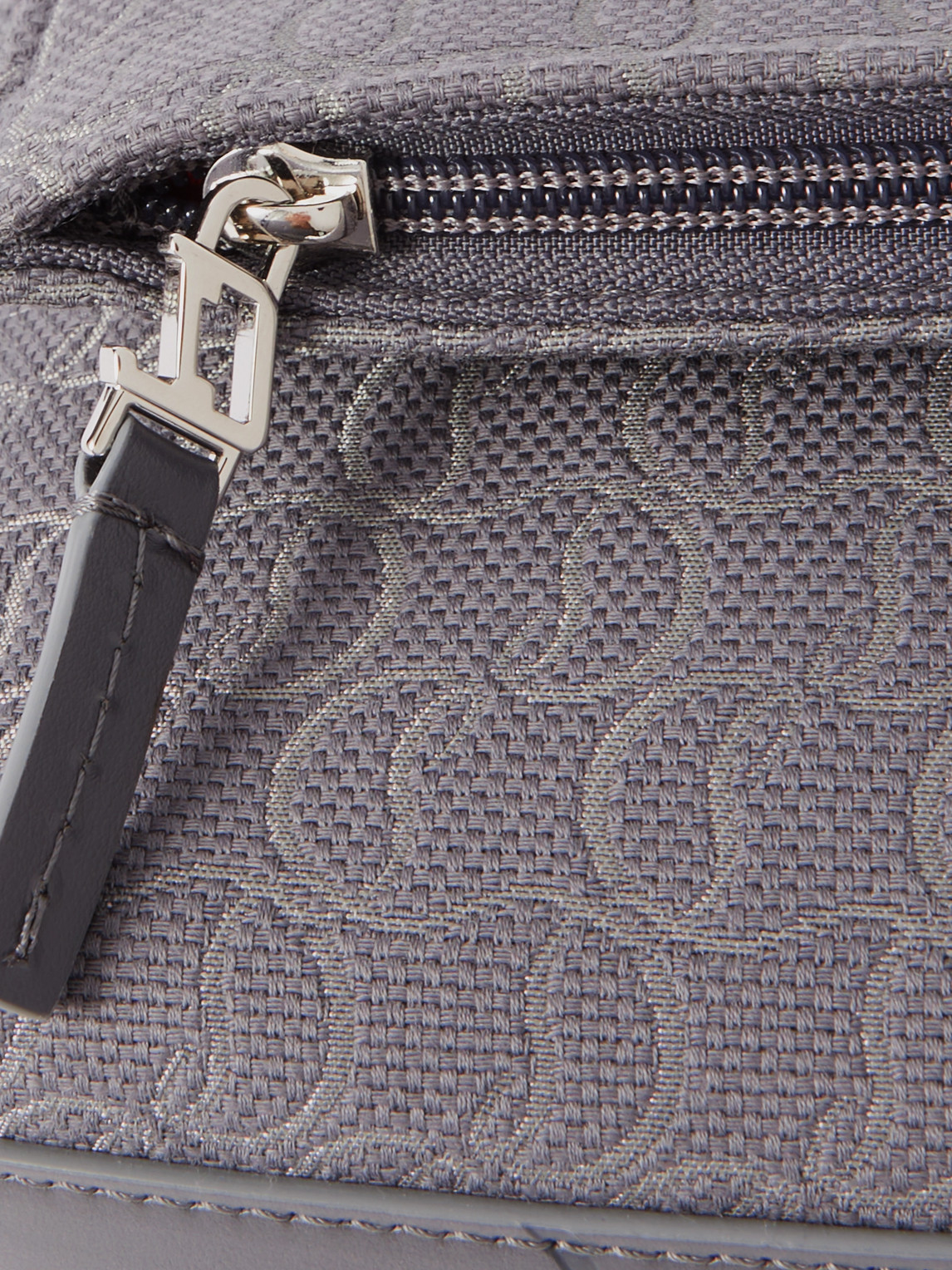 Shop Christian Louboutin Zip N Flap Leather-trimmed Canvas-jacquard Messenger Bag In Gray