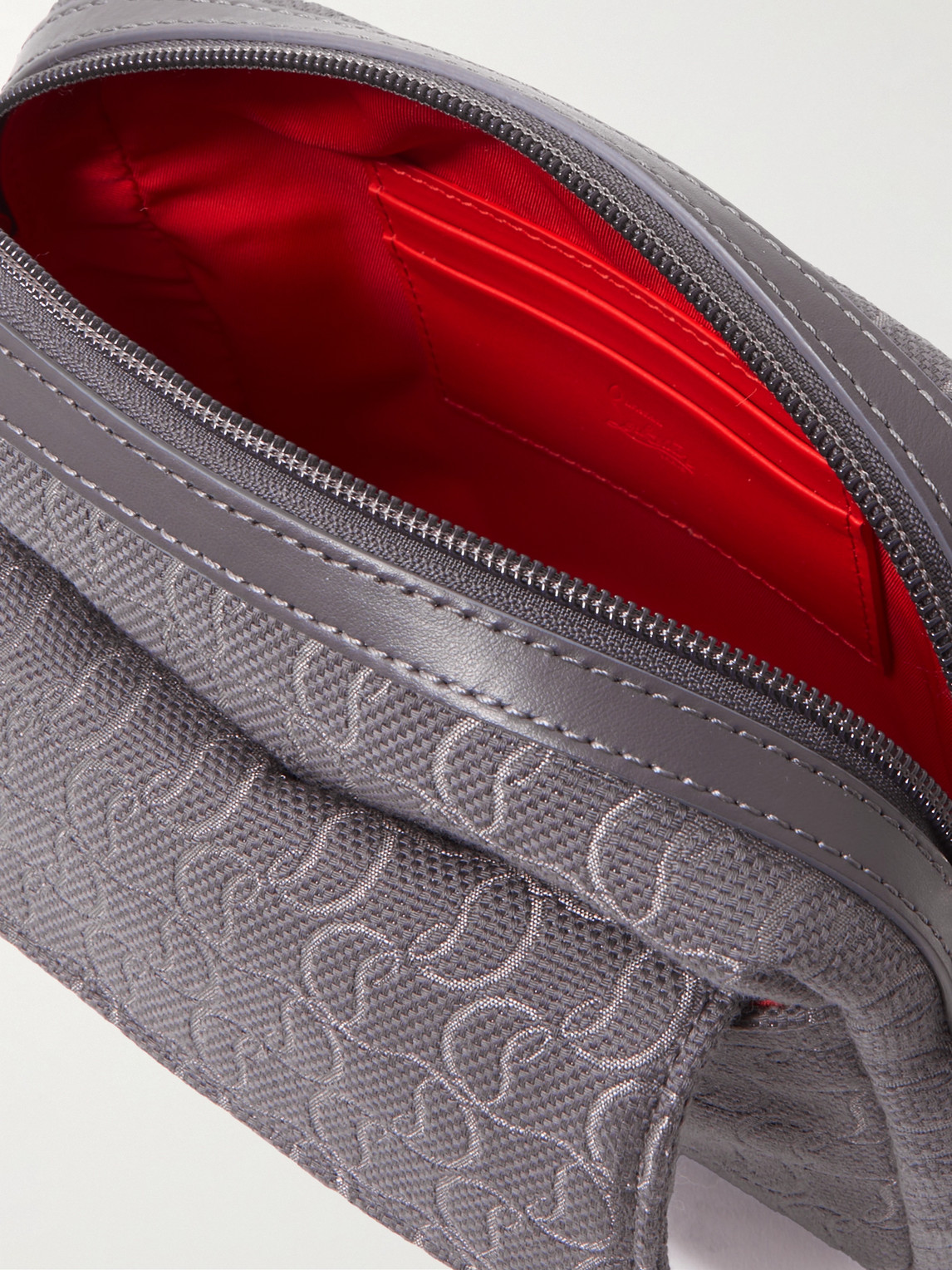 Christian Louboutin Zip N Flap Leather-trimmed Canvas-jacquard Messenger Bag In Gray