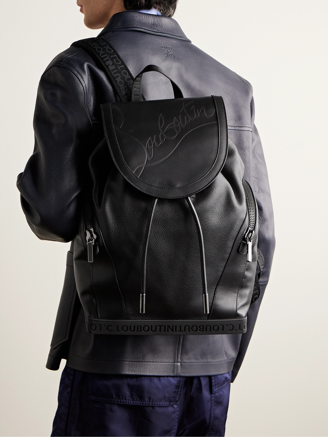 Shop Christian Louboutin Explorafunk Rubber-trimmed Full-grain Leather Backpack In Black