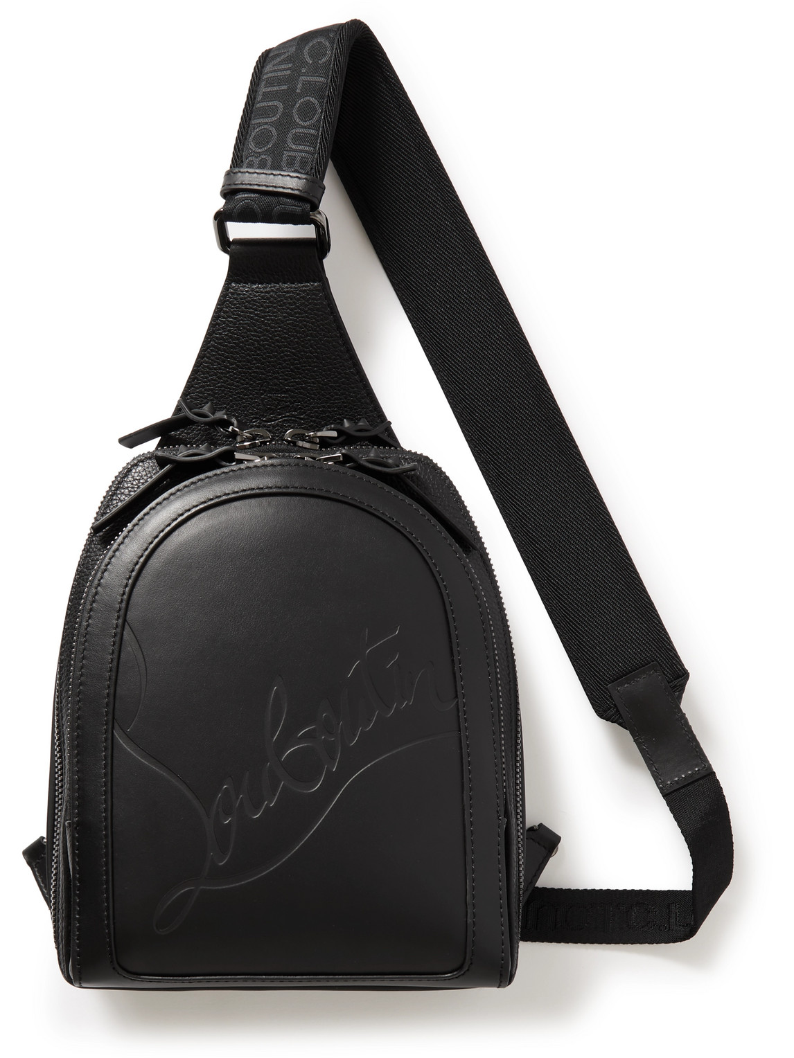 Christian Louboutin Loubifunk Logo-debossed Mesh-trimmed Leather Backpack In Black