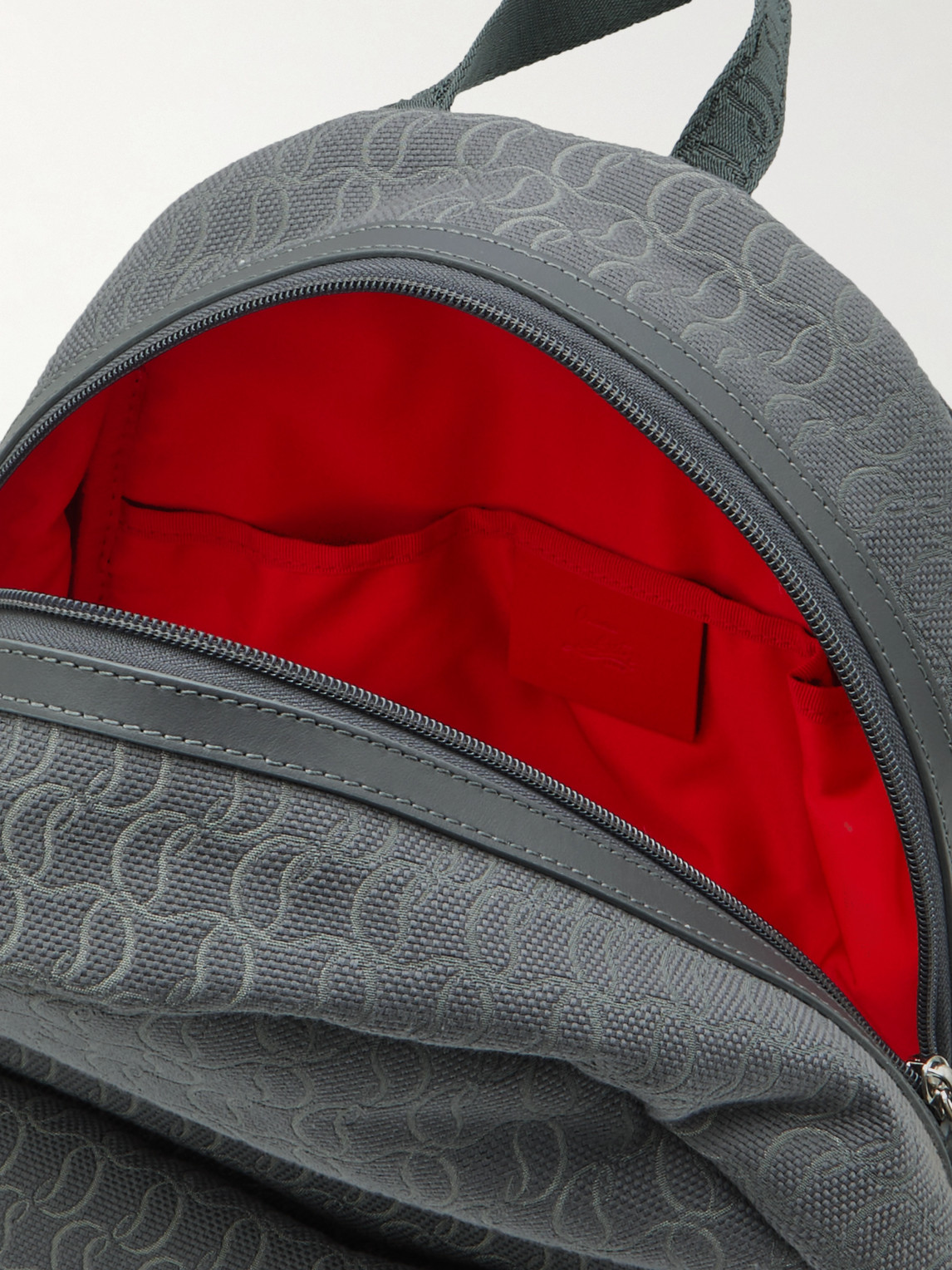 Shop Christian Louboutin Zip N Flap Logo-jacquard Cotton-canvas Backpack In Gray