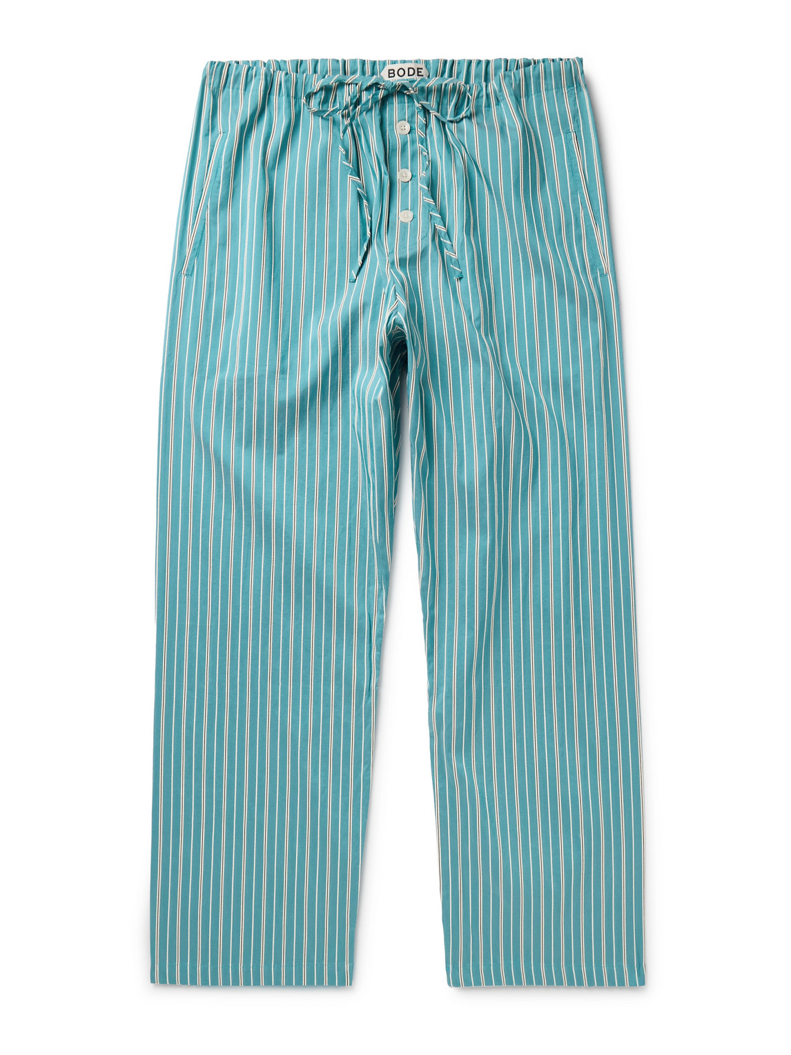 Shore Straight-Leg Striped Cotton-Blend Drawstring Trousers