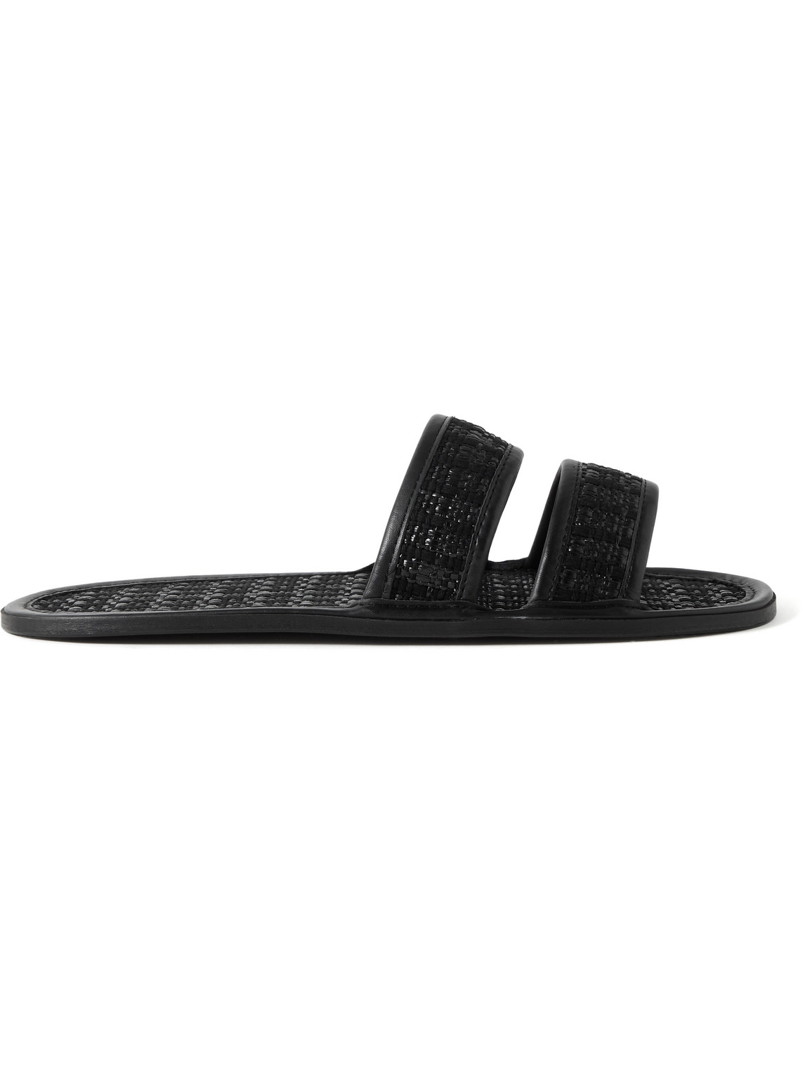 Bode Leather-trimmed Woven Raffia Slides In Black