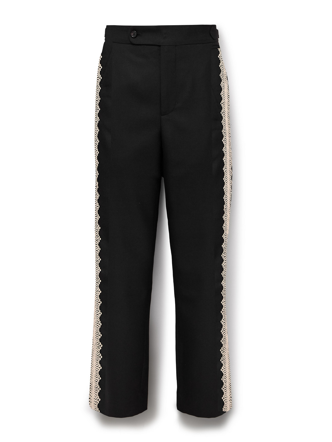 Bode Straight-leg Lace-trimmed Wool Trousers In Black | ModeSens