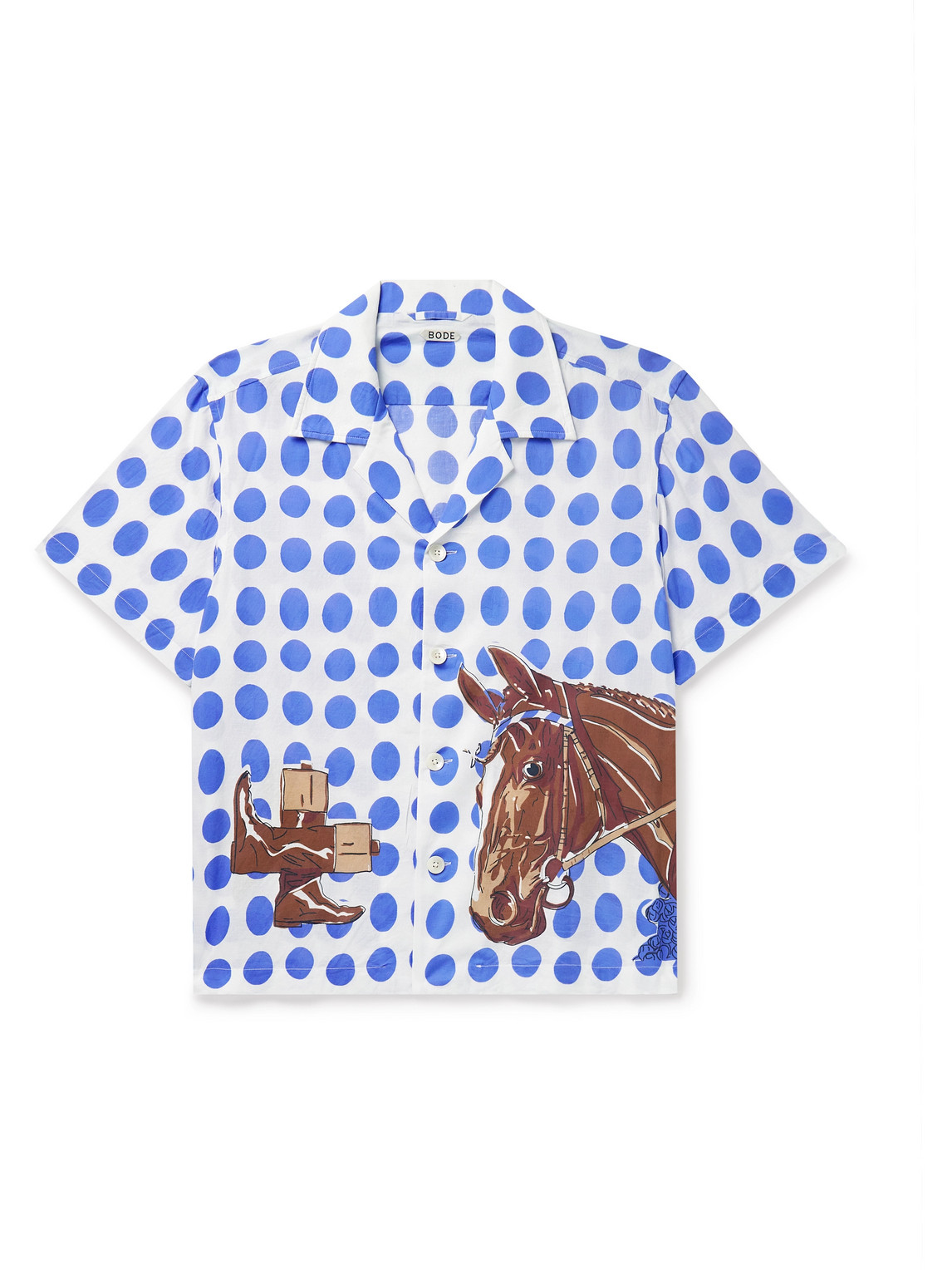 Bode Jockey Dot Camp-collar Printed Cotton-voile Shirt In Blue