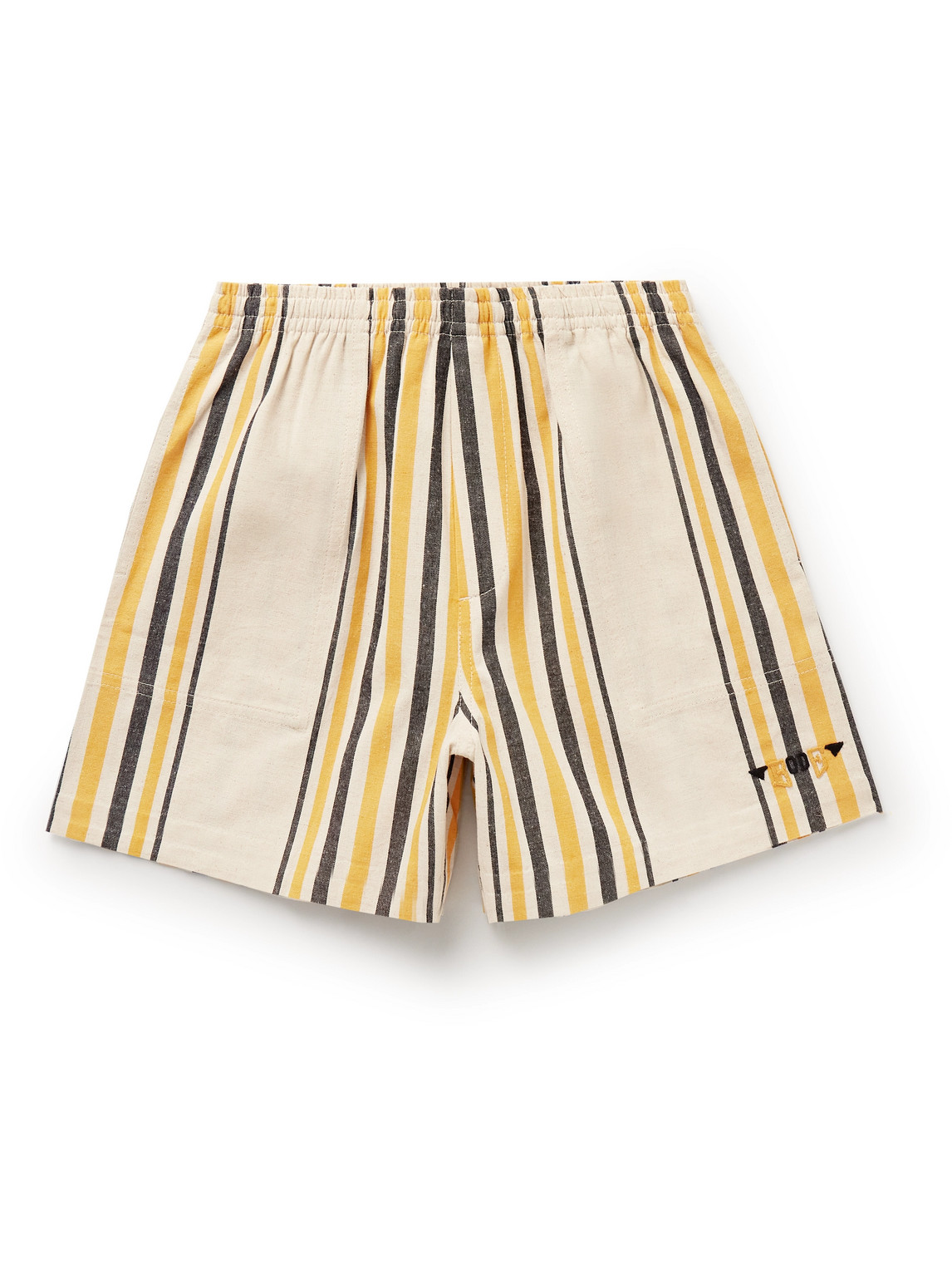 Shop Bode Namesake Wide-leg Logo-embroidered Striped Cotton Shorts In Yellow