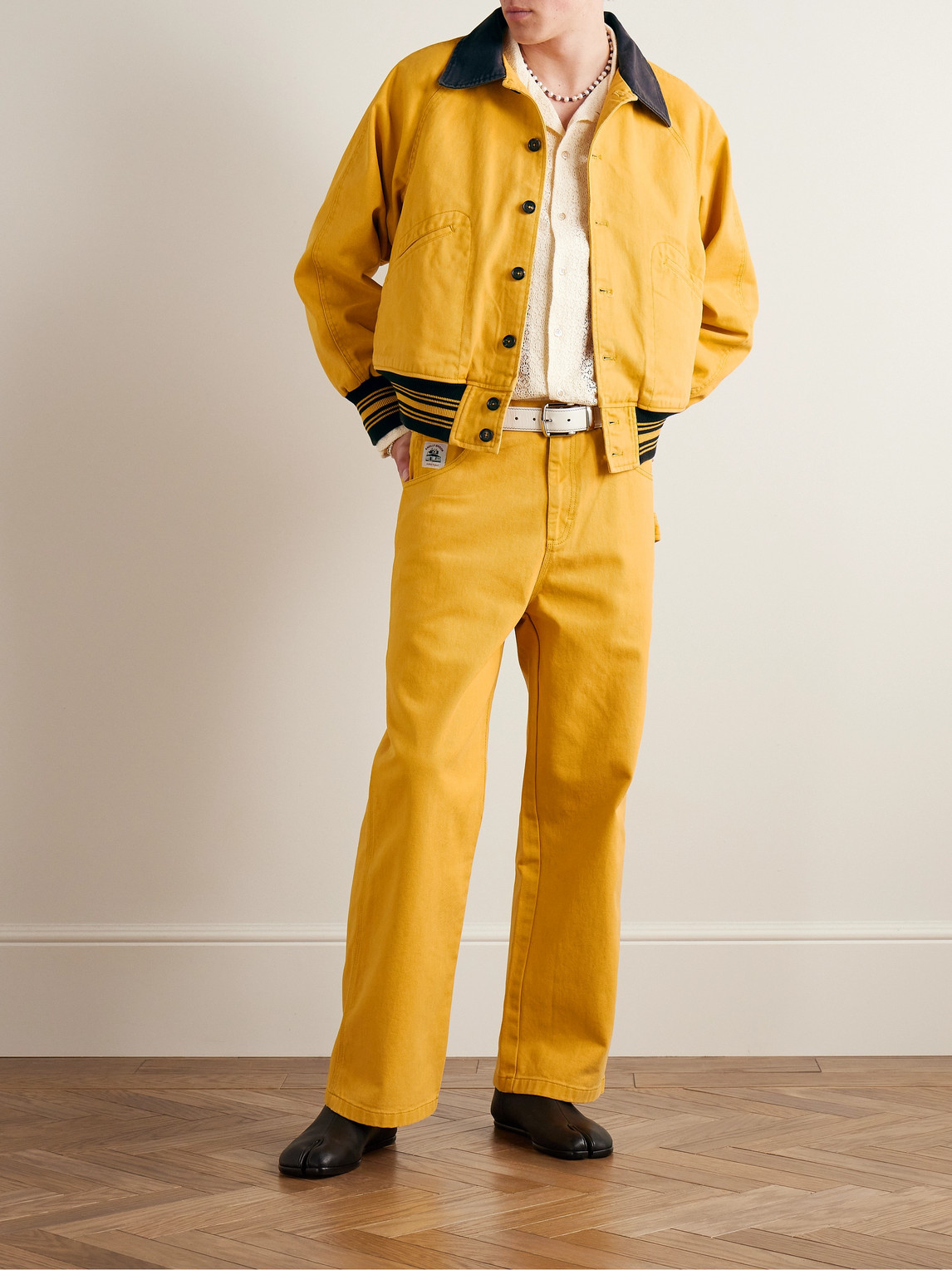 Shop Bode Knolly Brook Straight-leg Cotton-twill Trousers In Yellow