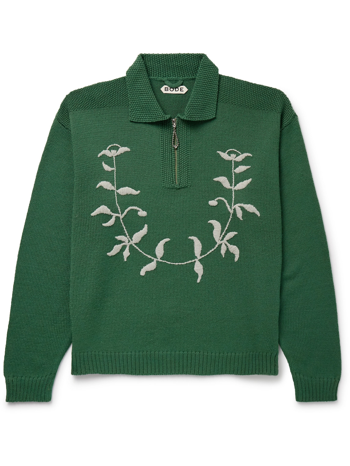 BODE FLORET EMBROIDERED WOOL HALF-ZIP jumper