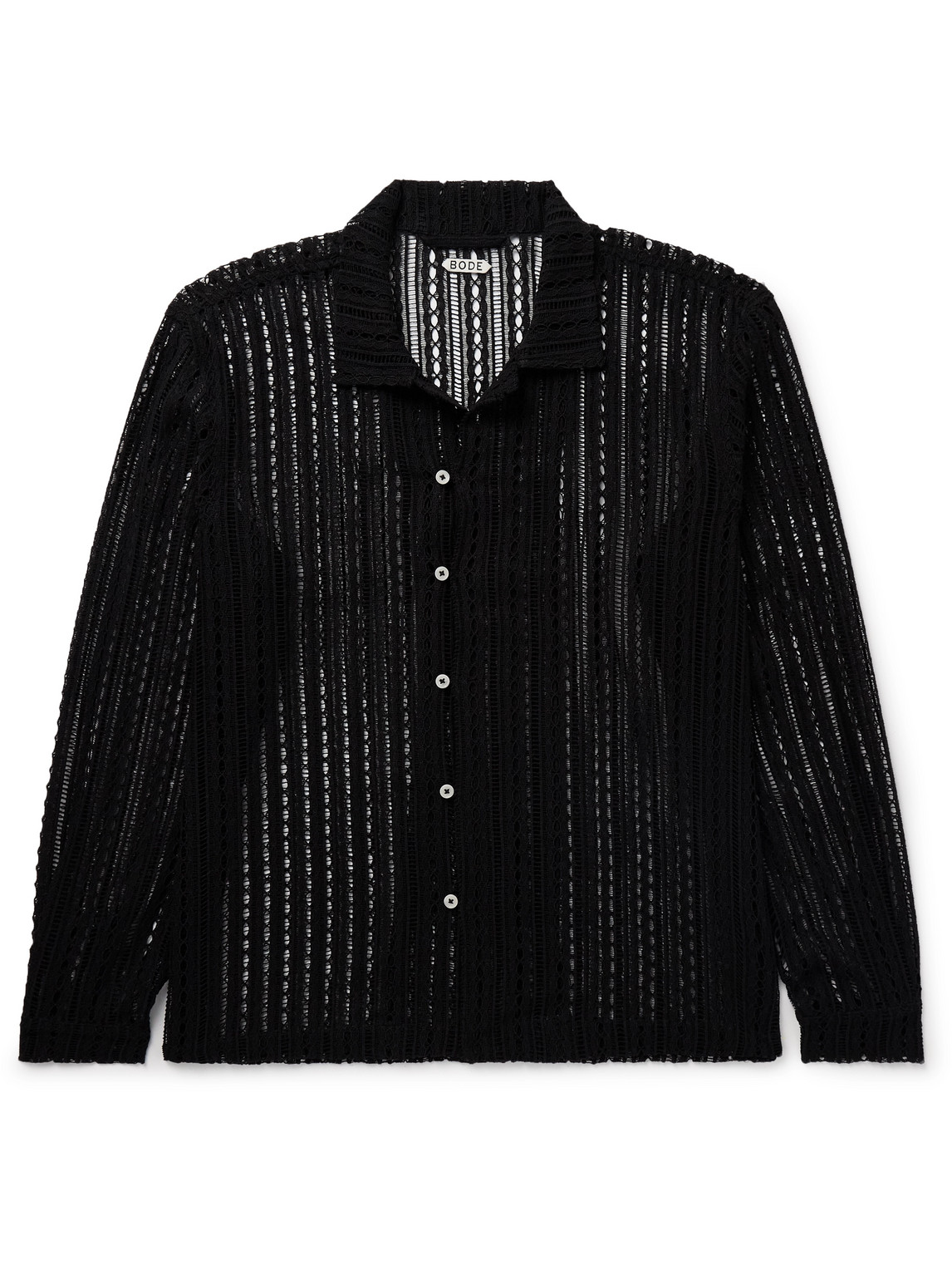 Shop Bode Meandering Camp-collar Cotton-lace Shirt In Black