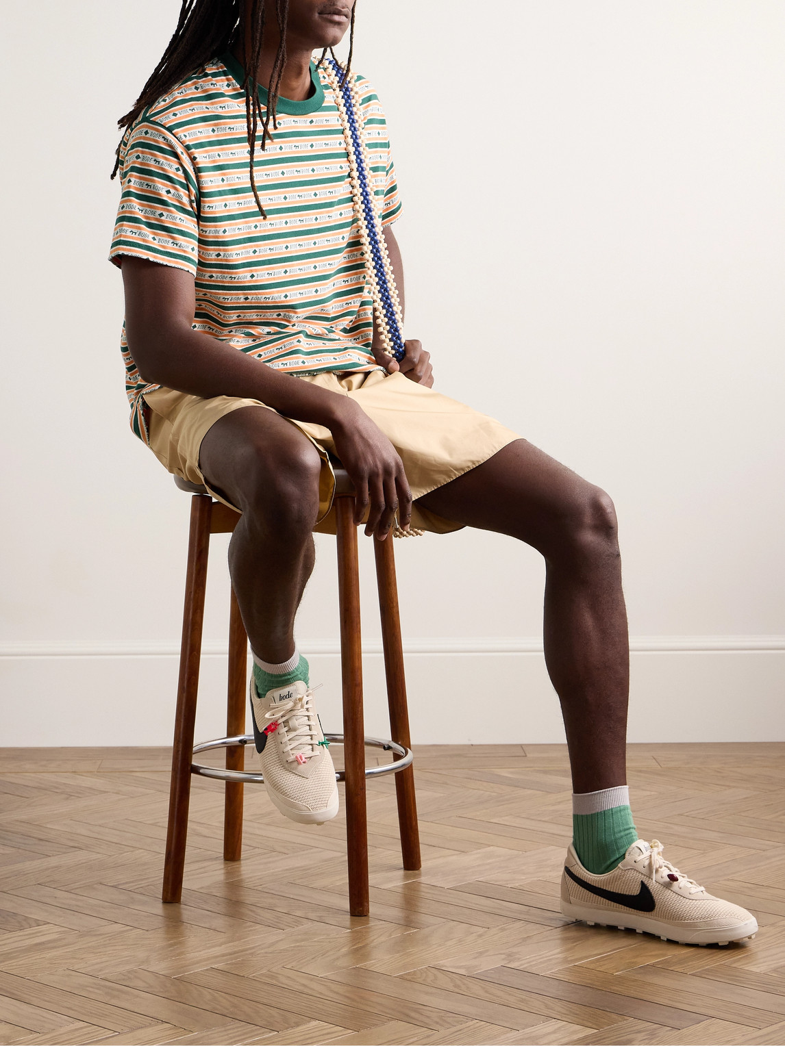 Shop Bode Scottie Striped Cotton-jacquard T-shirt In Green