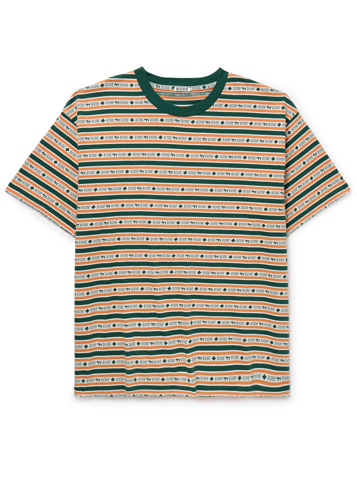 Shop Bode Scottie Striped Cotton-jacquard T-shirt In Green