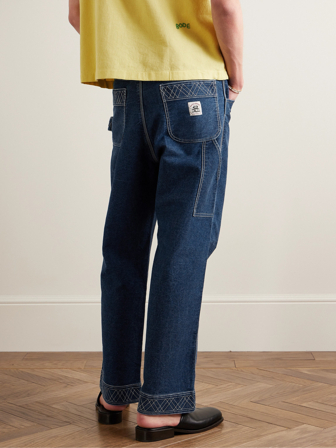 Shop Bode Knolly Brook Straight-leg Embroidered Jeans In Blue