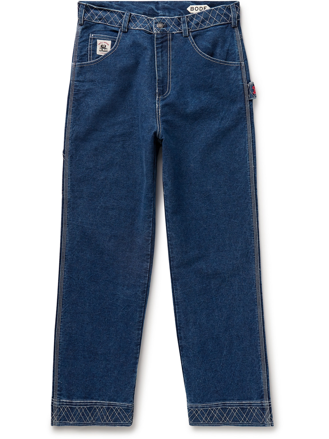 Shop Bode Knolly Brook Straight-leg Embroidered Jeans In Blue