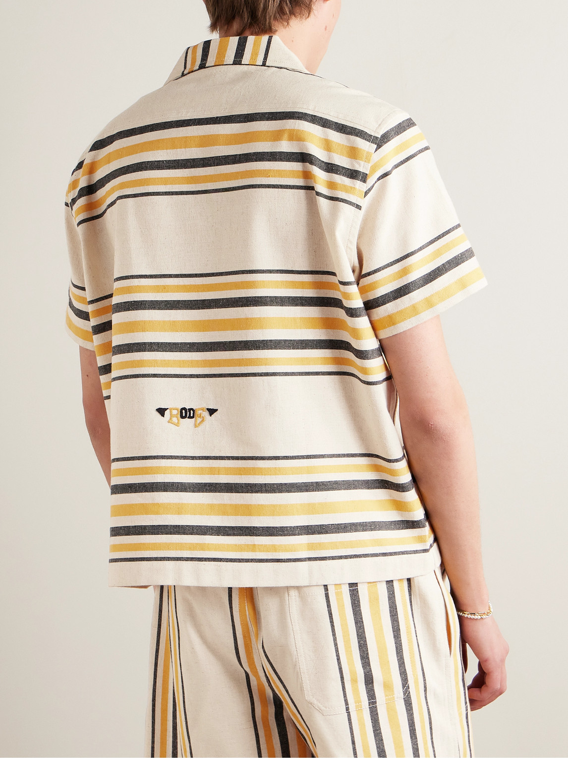 Shop Bode Namesake Camp-collar Logo-embroidered Striped Cotton Shirt In Yellow