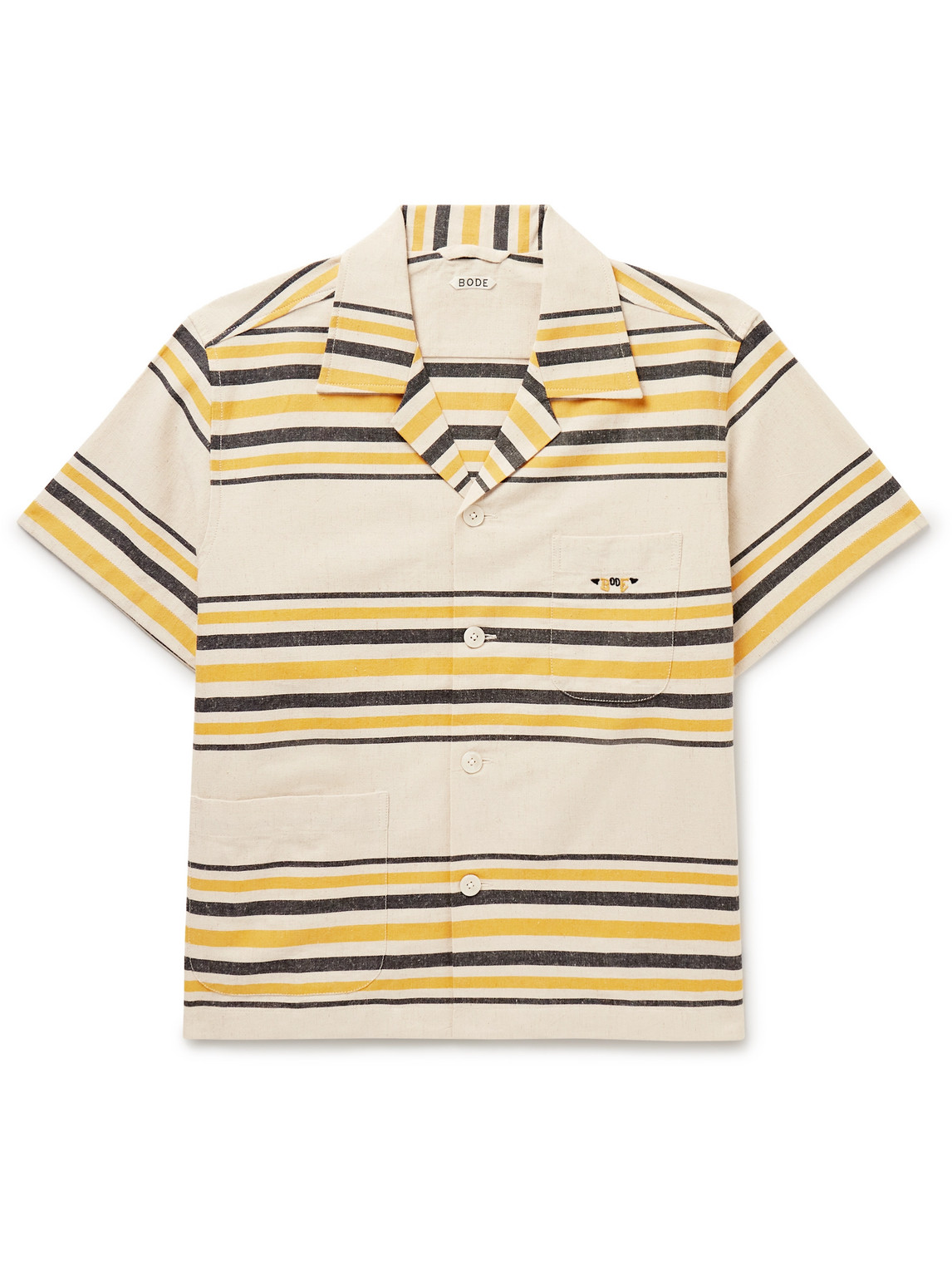Shop Bode Namesake Camp-collar Logo-embroidered Striped Cotton Shirt In Yellow