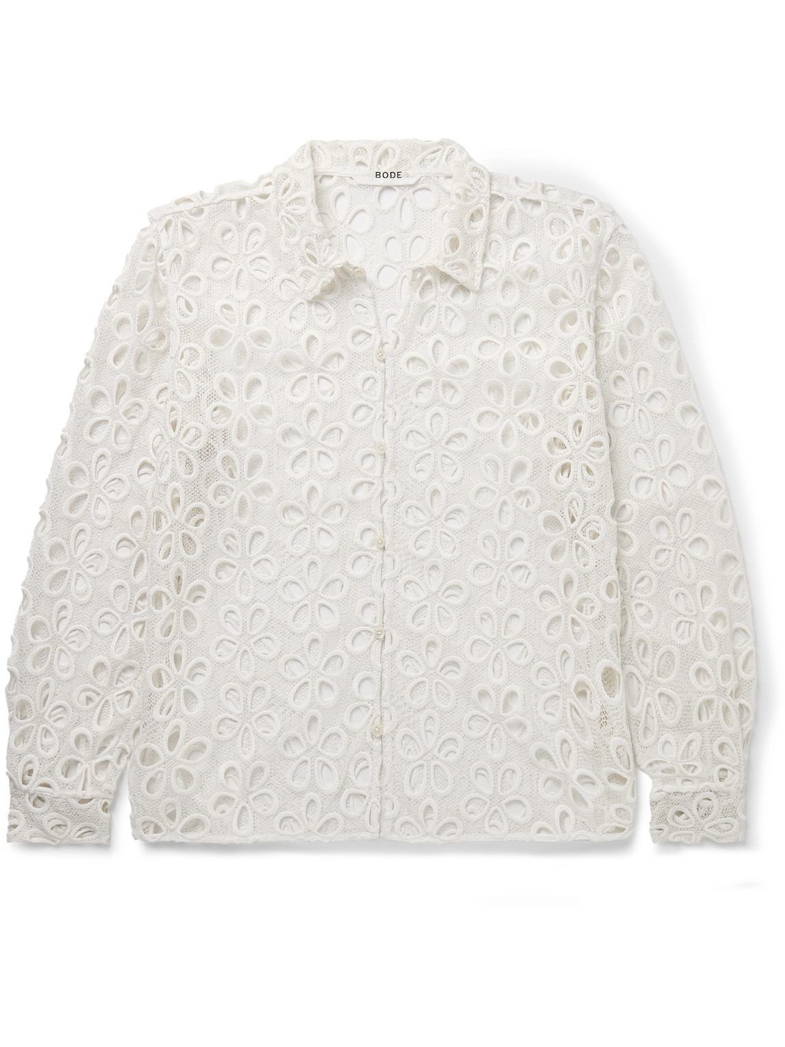 Bode Primrose Lace Cotton Shirt In White