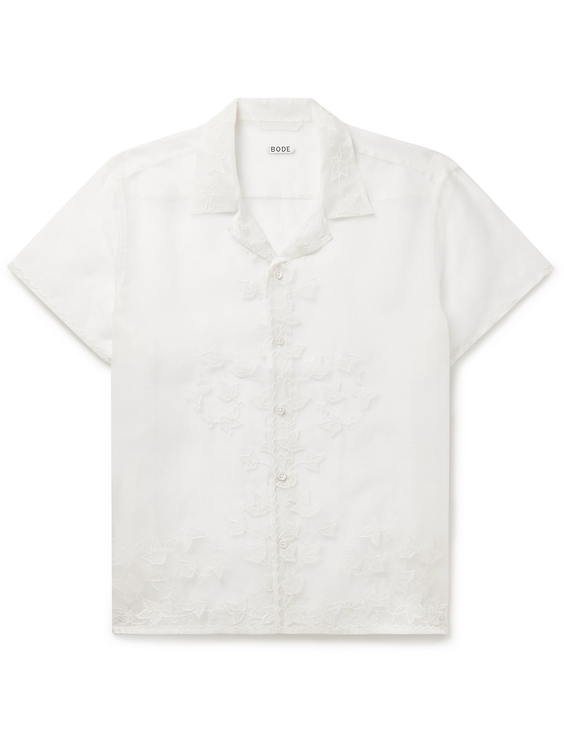Shop Bode Ivy Camp-collar Embroidered Silk-organza Shirt In White