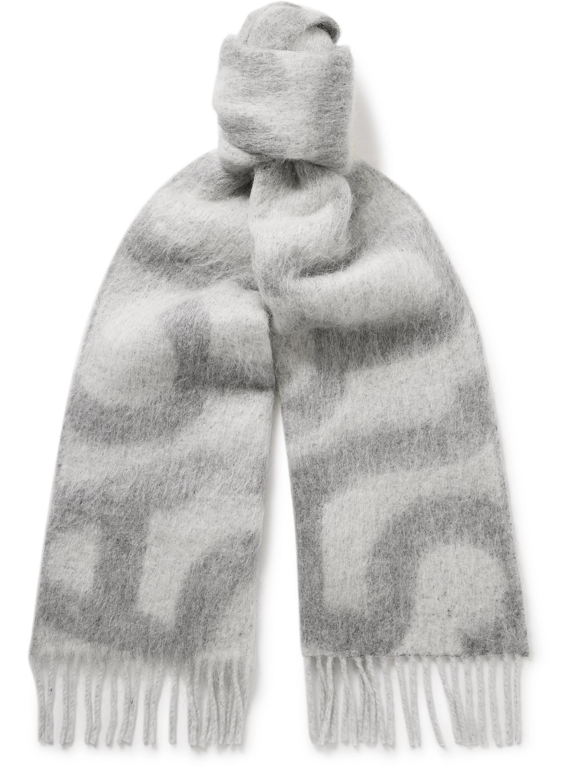 Shop Acne Studios Vandy Fringed Two-tone Jacquard Scarf In Gray