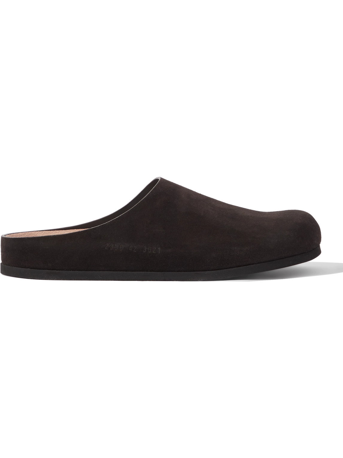 COMMON PROJECTS LOGO-DEBOSSED SUEDE CLOGS