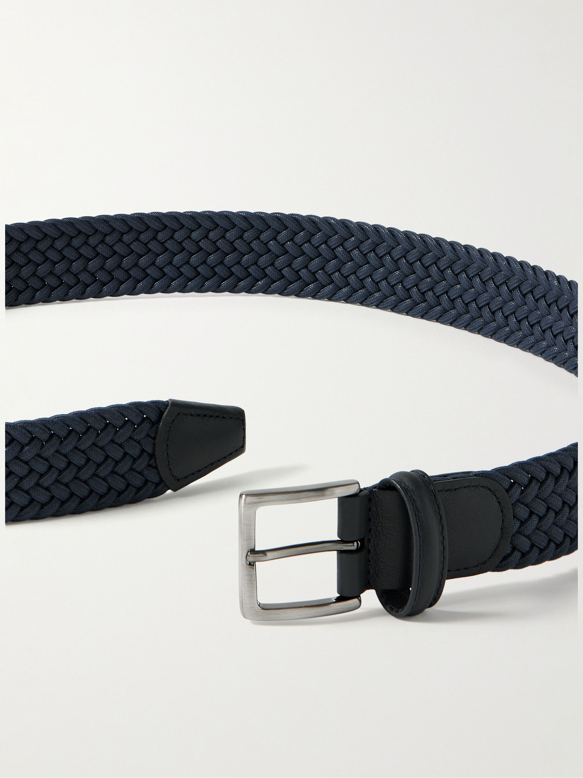 Shop Anderson's 3.5cm Leather-trimmed Woven Elastic Belt In Blue
