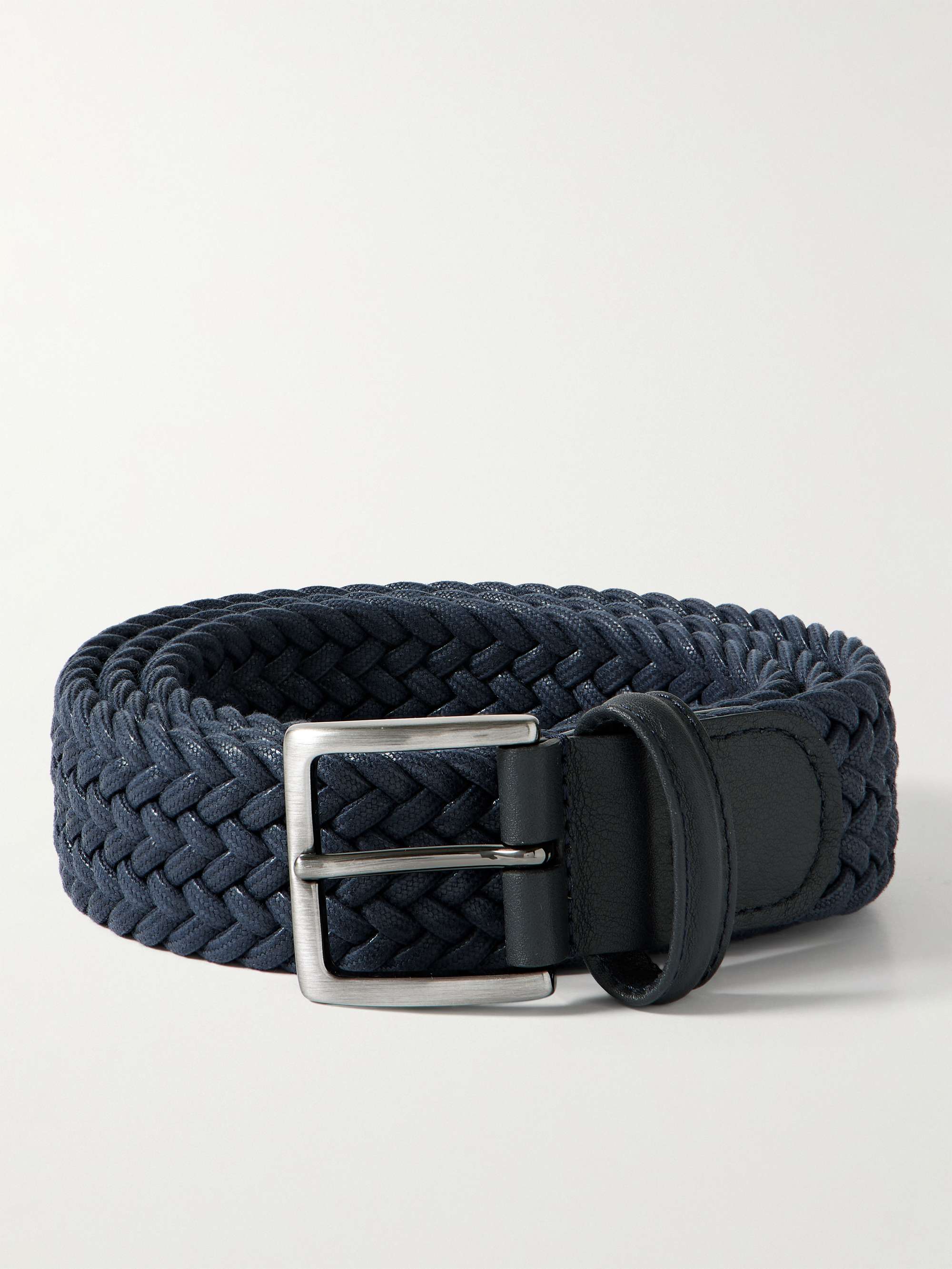 ANDERSON'S 3.5cm Leather-Trimmed Woven Elastic Belt for Men