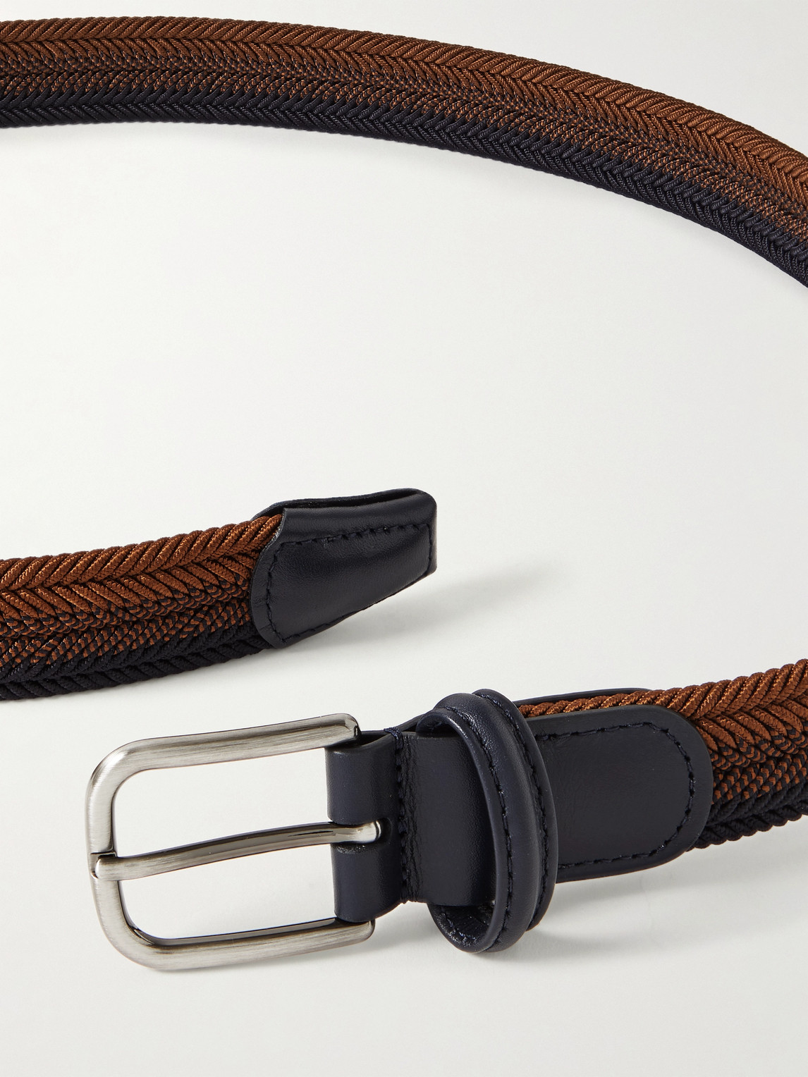 Shop Anderson's 3.5cm Leather-trimmed Woven Elastic Belt In Brown
