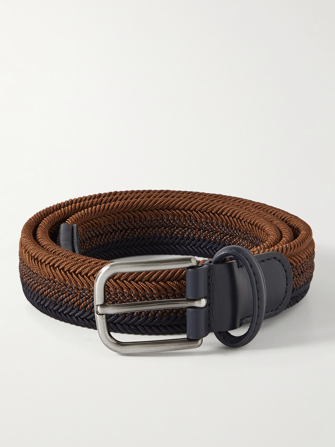 Anderson's 3.5cm Leather-trimmed Woven Elastic Belt In Brown