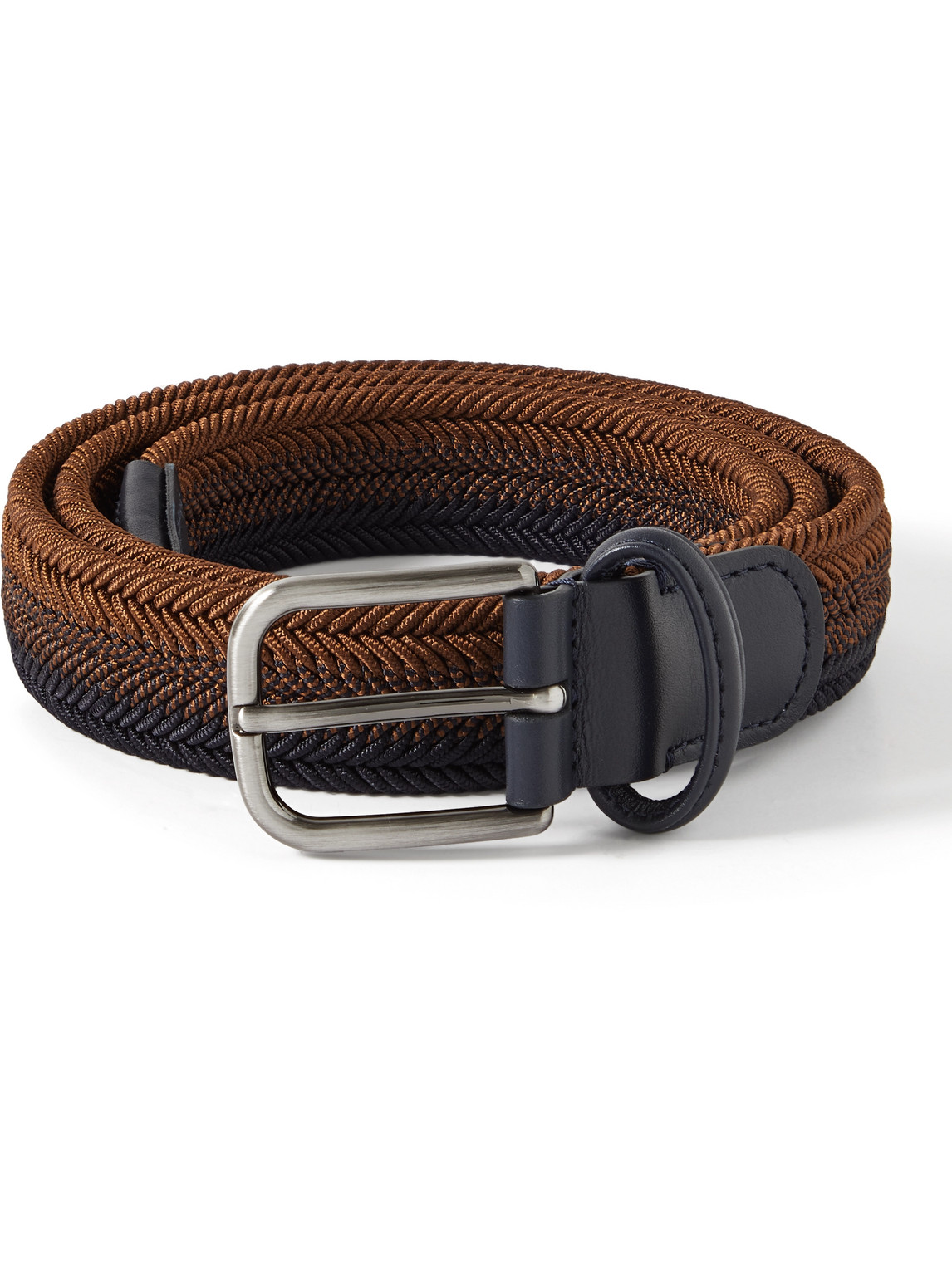 Anderson's 3.5cm Leather-trimmed Woven Elastic Belt In Brown