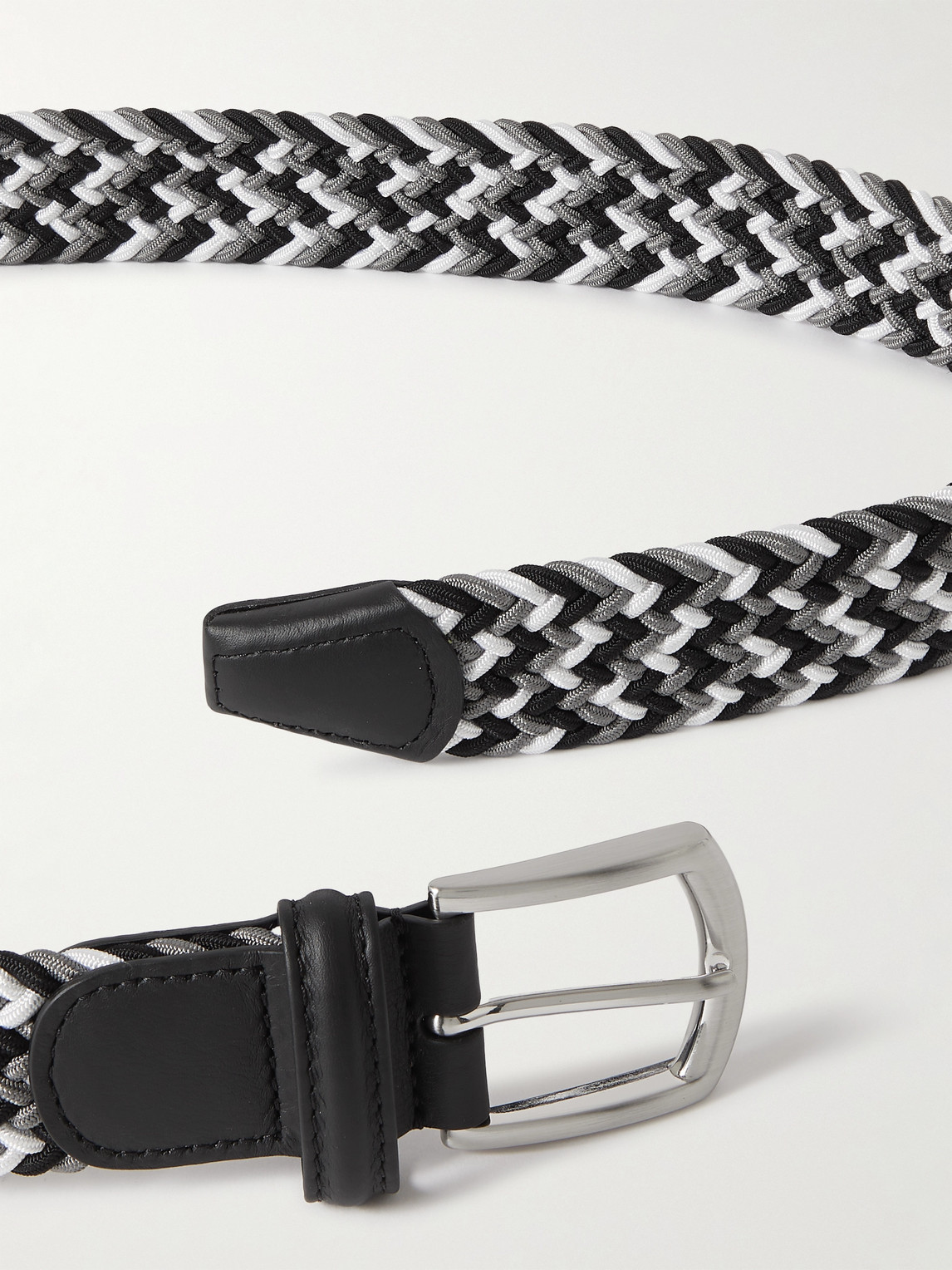 Shop Anderson's 3.5cm Leather-trimmed Woven Elastic Belt In Black
