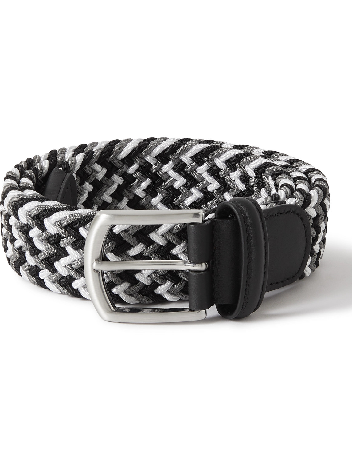 Anderson's 3.5cm Leather-trimmed Woven Elastic Belt In Black