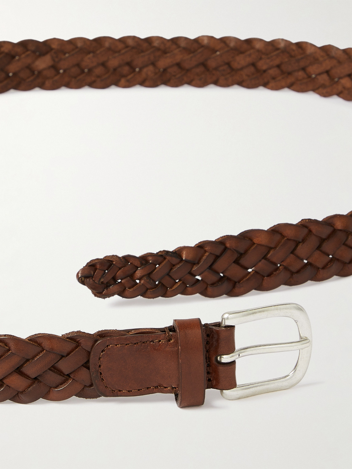 Shop Anderson's 3cm Woven Leather Belt In Brown