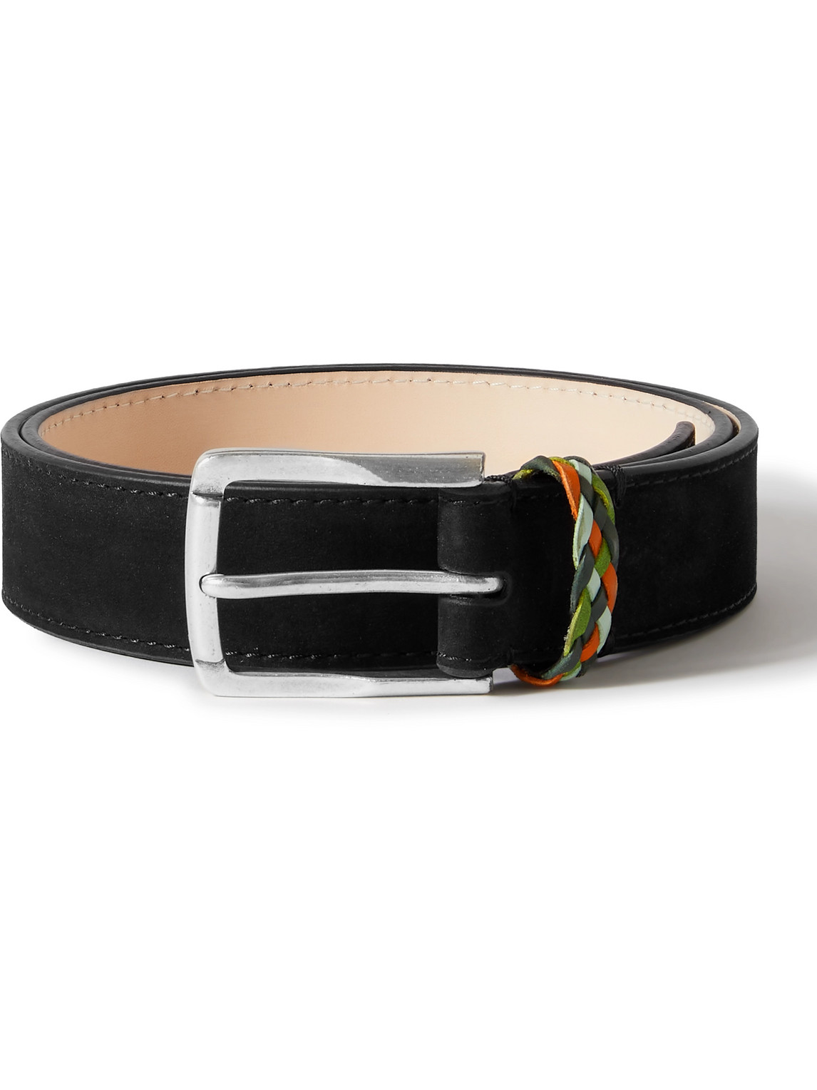 Leather-Trimmed Suede Belt