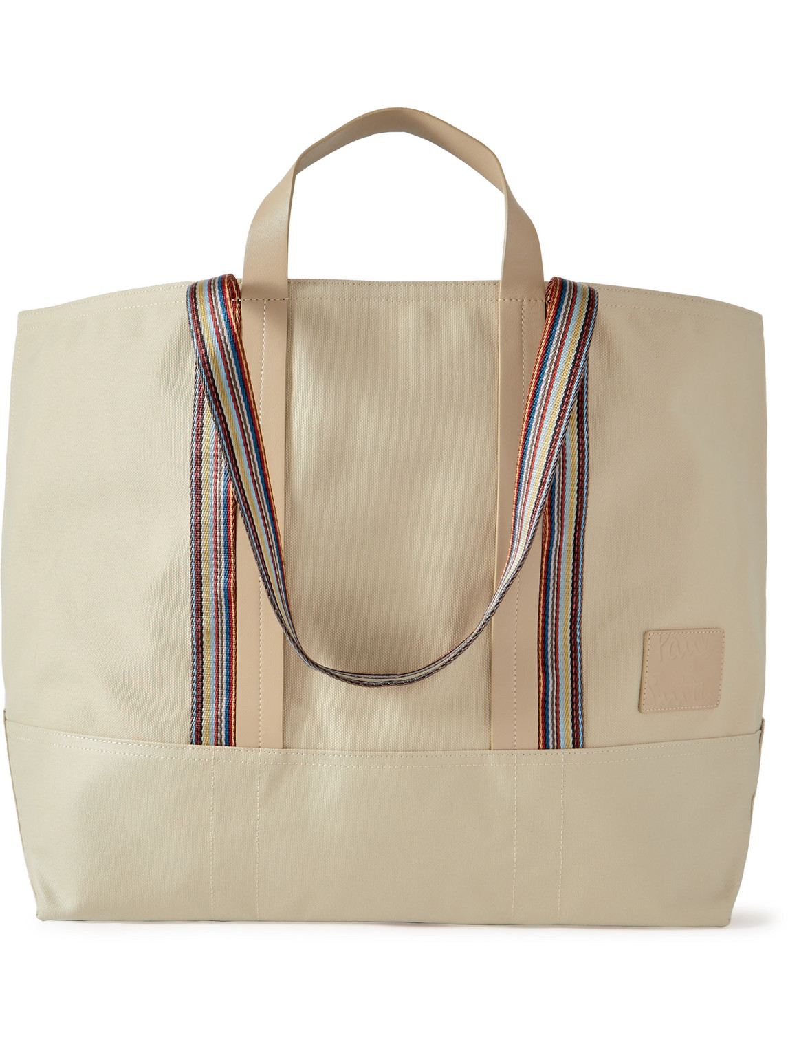 Paul Smith Striped Leather And Webbing-trimmed Cotton-blend Canvas Tote Bag In Neutrals