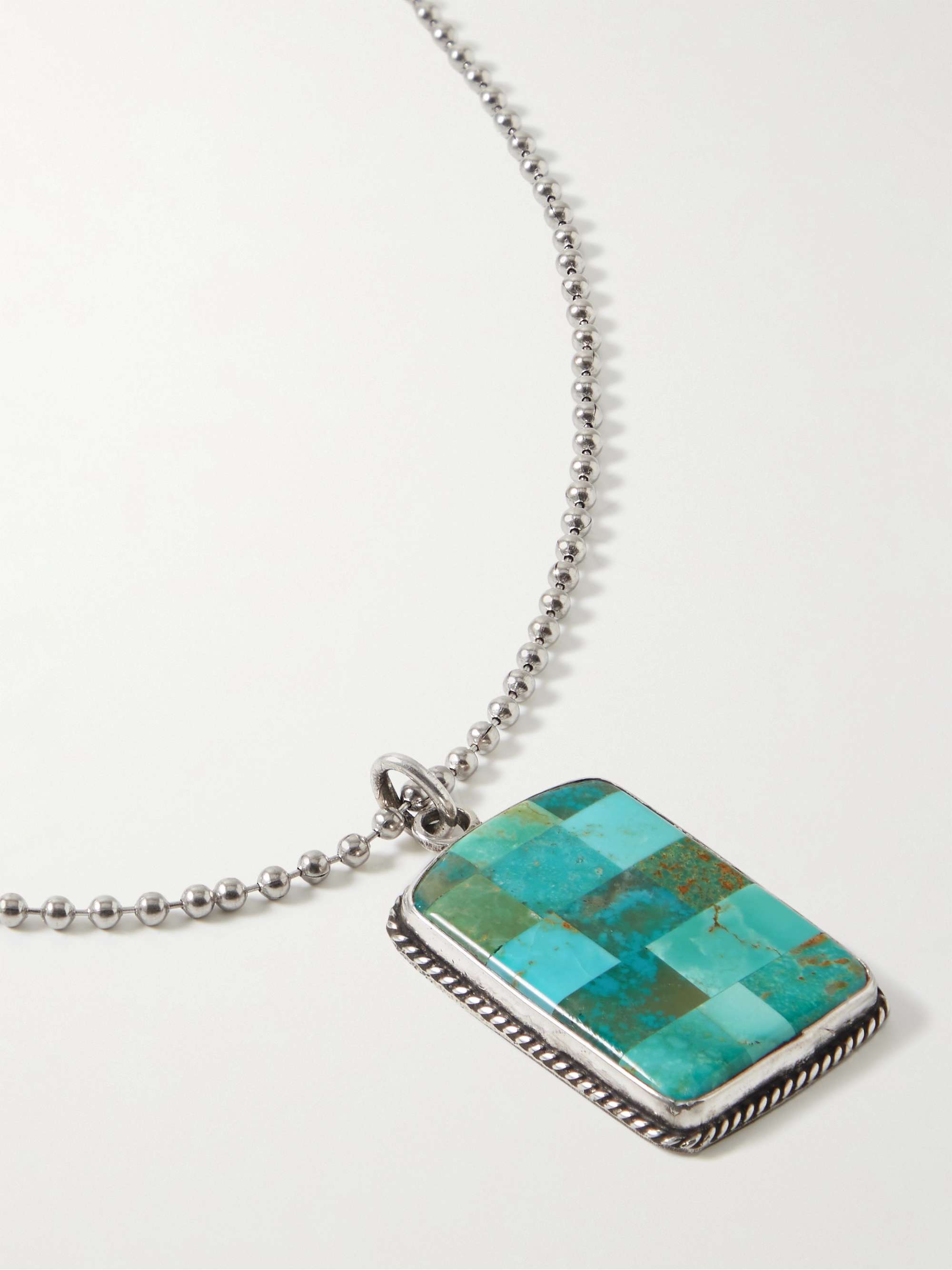 Silver Necklace with Square Turquoise Pendant – Nialaya
