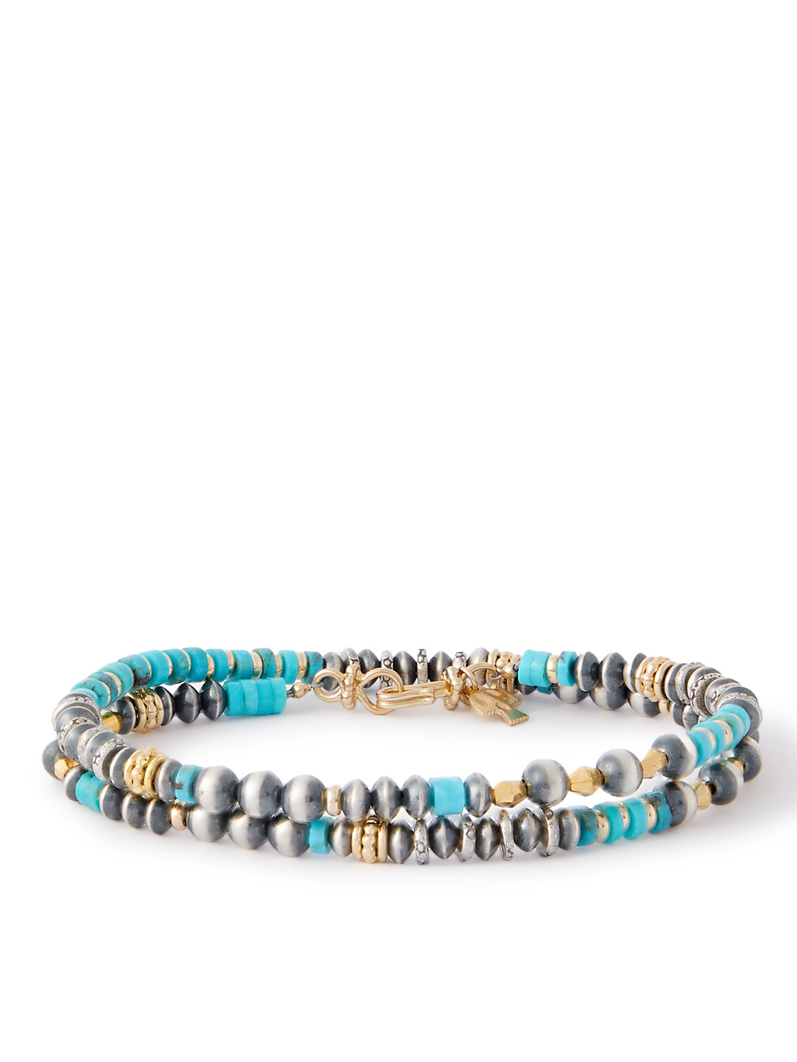 Peyote Bird Le Mans Silver, Gold-plated And Turquoise Beaded Wrap Bracelet In Blue