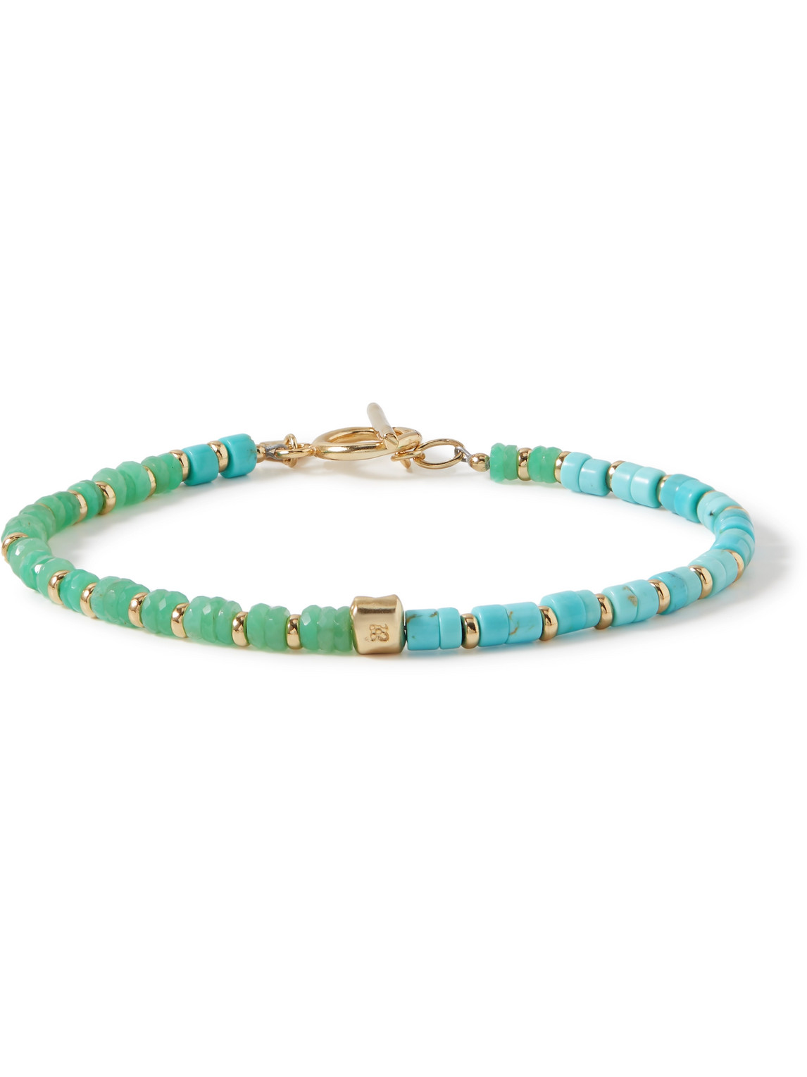 Peyote Bird St. Tropez Gold-plated Turquoise And Chyrsoprase Beaded Bracelet In Blue