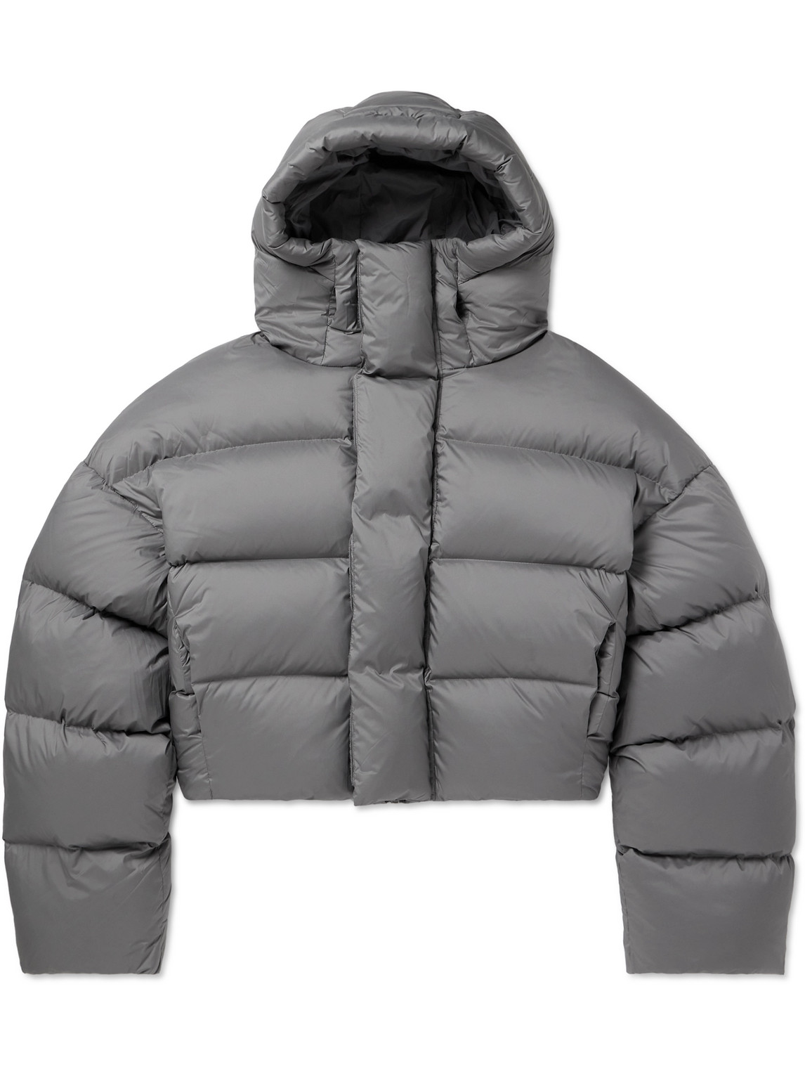 Entire Studios Gray Hooded Down Jacket In Gray