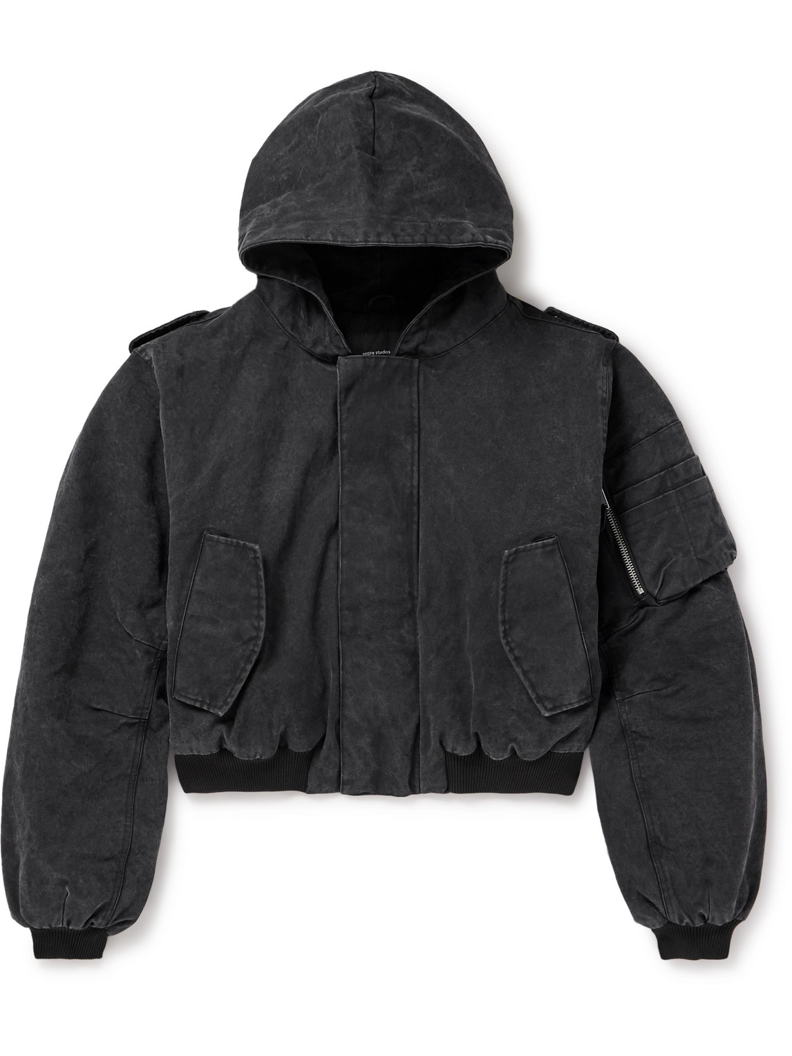 Entire Studios W2 Padded Washed Cotton-canvas Hooded Bomber Jacket In Black