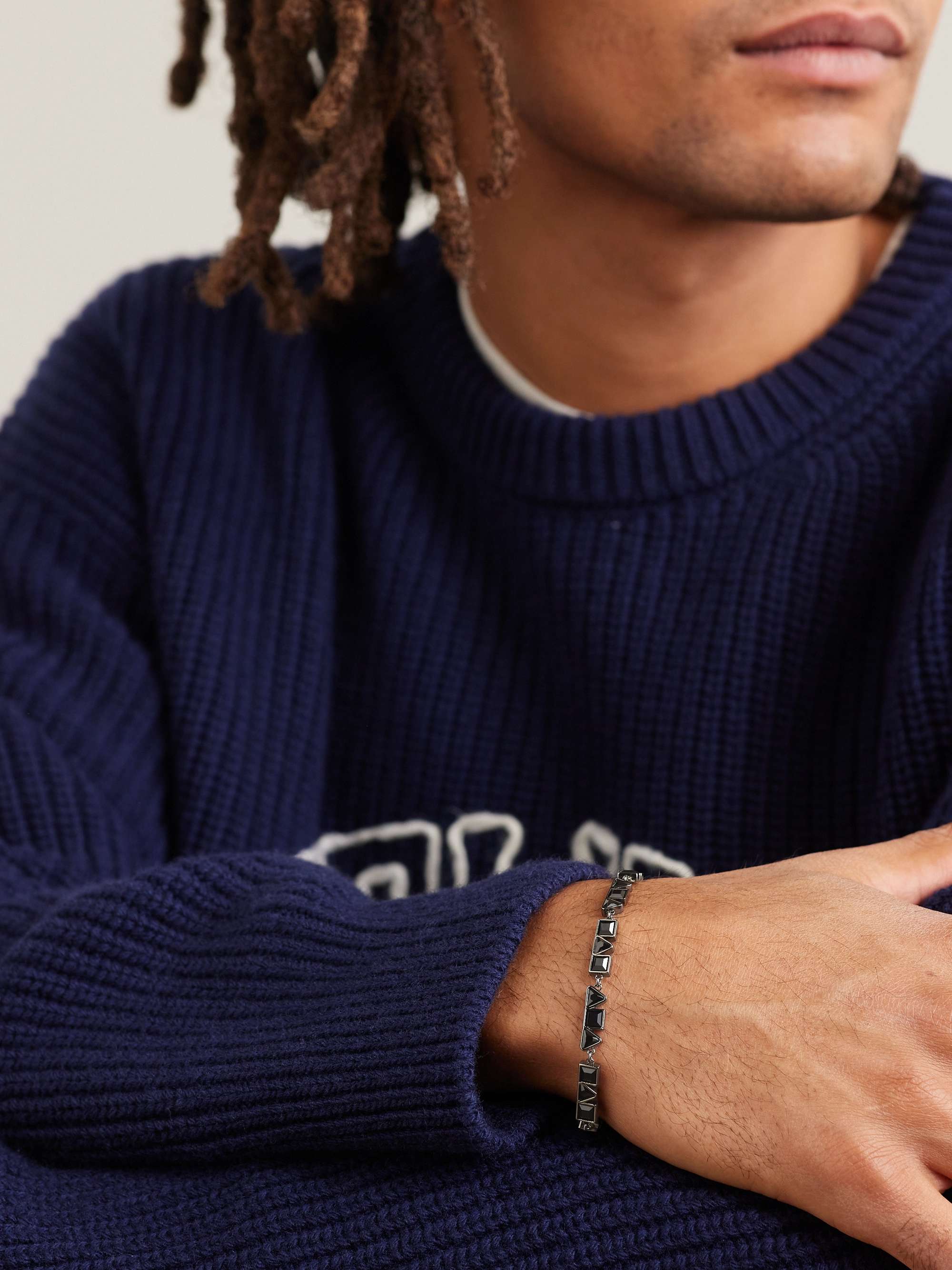 CELINE HOMME Silver Tone Strass Crystal Bracelet for Men MR PORTER