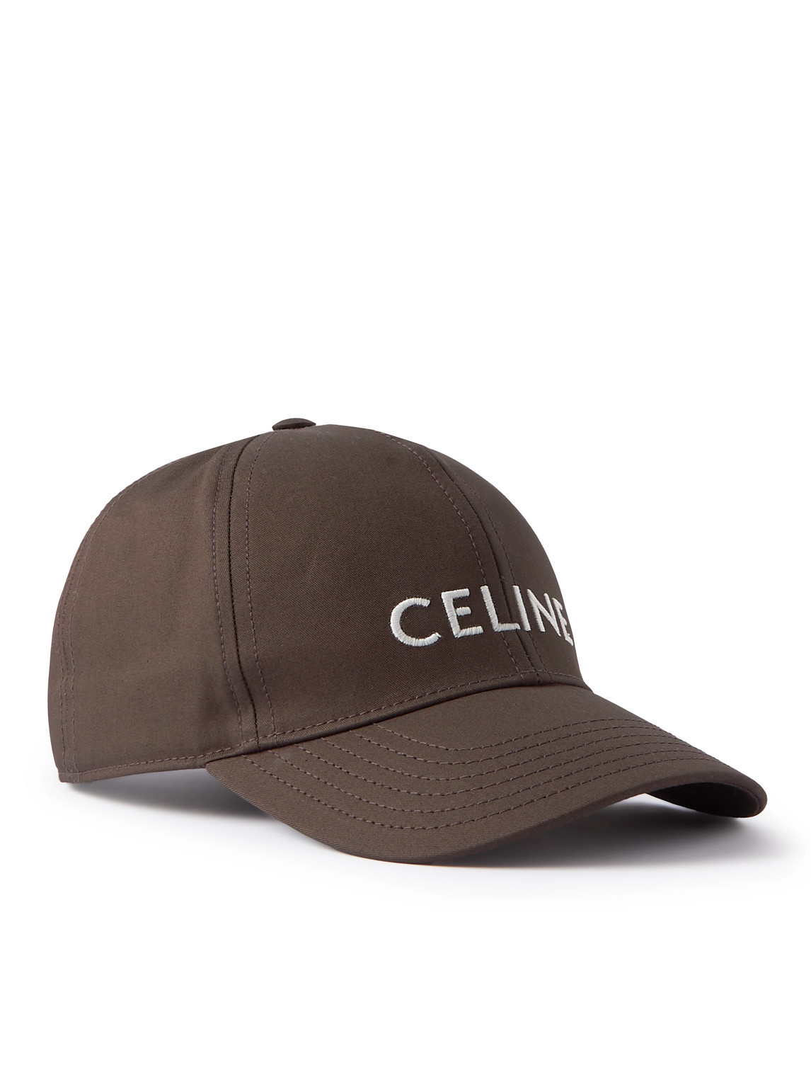 Celine Logo-embroidered Cotton-gabardine Baseball Cap In Brown