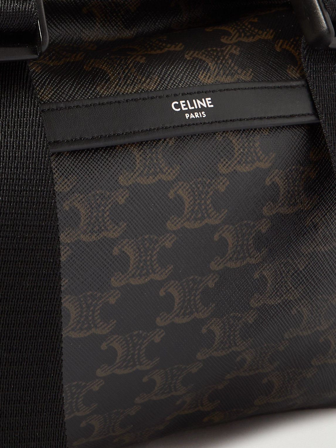 Celine Triomphe Leather-trimmed Logo-print Coated-canvas Backpack In Black