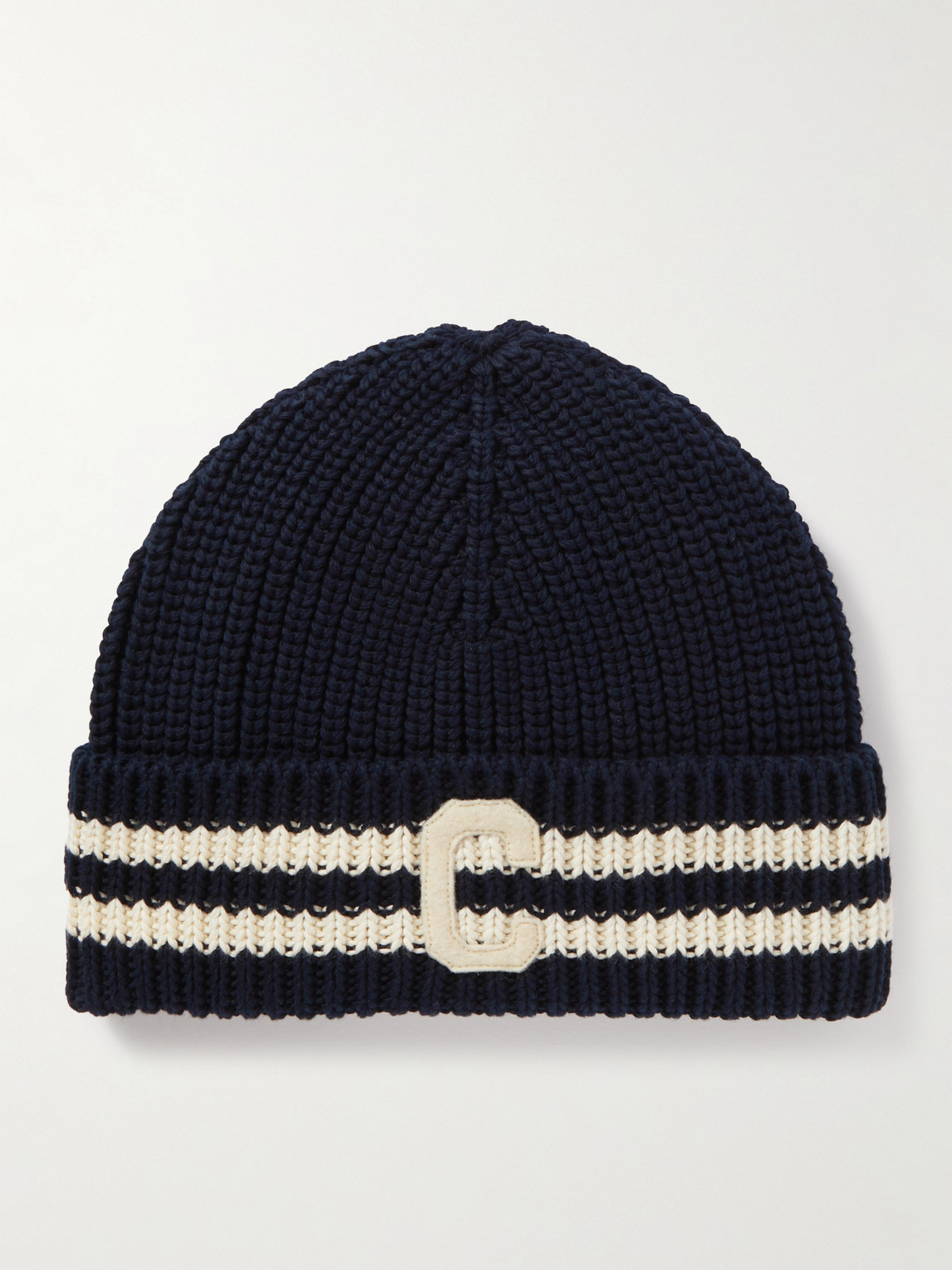 Logo-Appliquéd Striped Ribbed Cotton Beanie