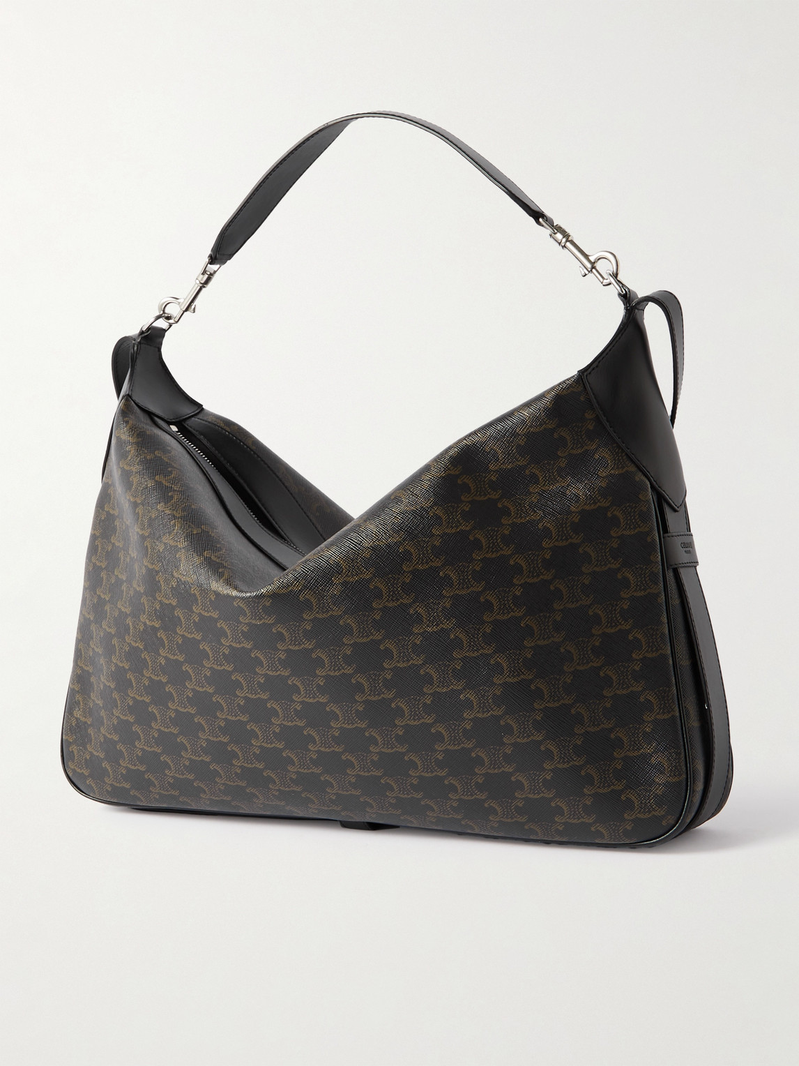 Celine Romy Triomphe Large Leather-trimmed Monogrammed Coated-canvas Tote Bag In Black