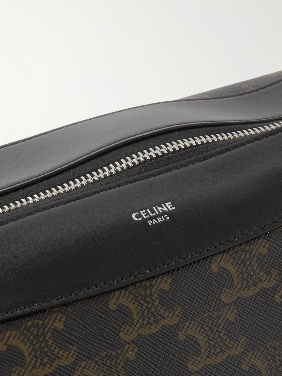 Celine Romy Triomphe Large Leather-trimmed Monogrammed Coated-canvas Tote Bag In Black