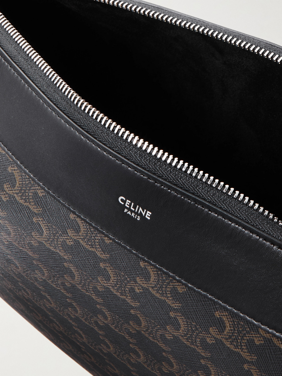 Celine Romy Triomphe Large Leather-trimmed Monogrammed Coated-canvas Tote Bag In Black